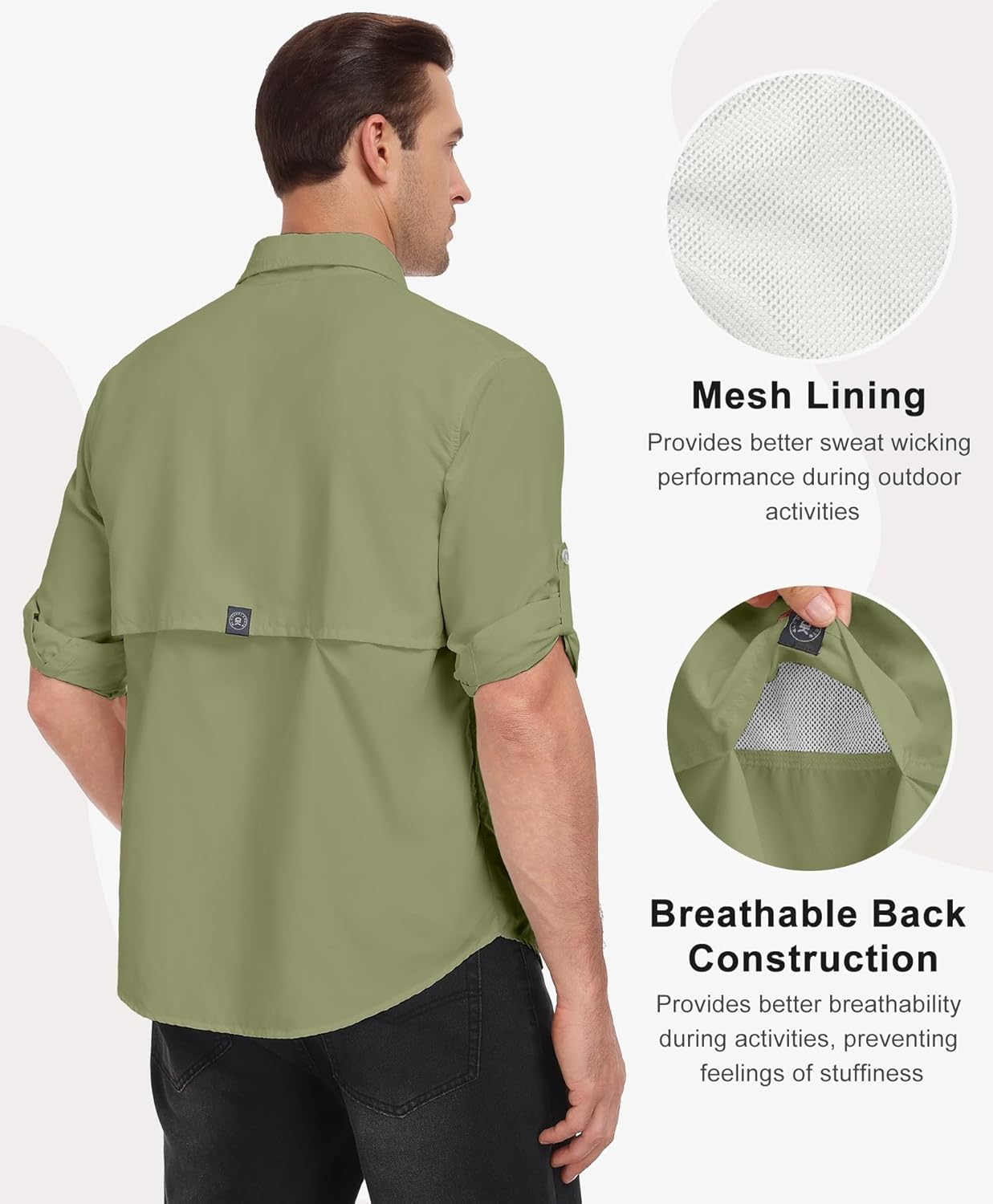 Little Donkey Andy Mens Long Sleeve Sun Protection Shirt Lightweight Fishing Shirts Quick Dry Cooling for Safari Hiking