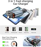 Chargeur de voiture rétractable 57W Chargement rapide 3 en 1 USB C Adaptateur d'allume-cigarette de chargeur de voiture, Chargeur de téléphone de voiture de type C iPhone 16 15 Pro Galaxy Pixel (Gray)