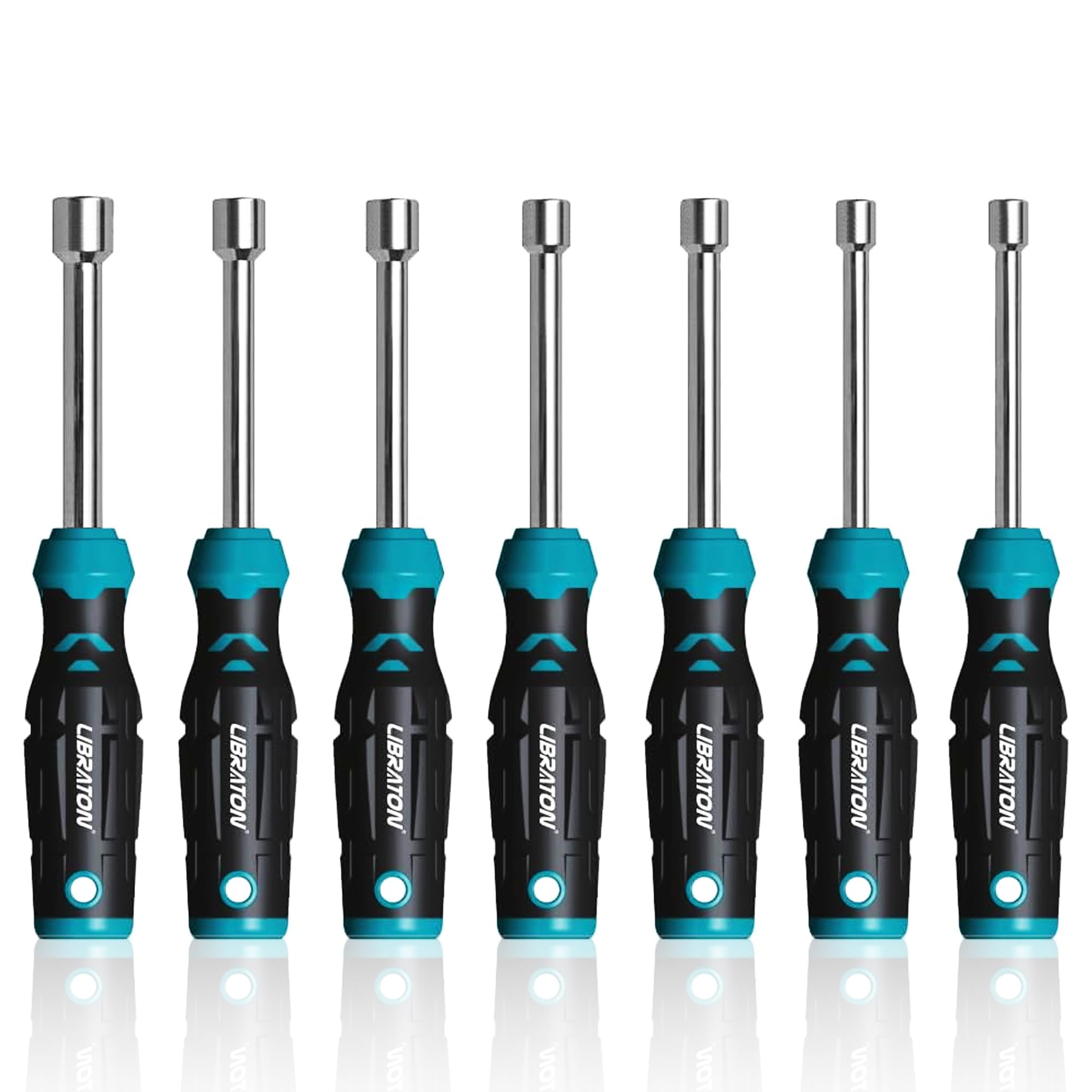 Libraton Hollow Nut Driver Set SAE, Magnetic Hex Nut Drivers, 3-inch Full-hollow Shaft for Long Bolts, 7-Pieces Standard Sizes 3/16, 1/4, 5/16, 11/32,