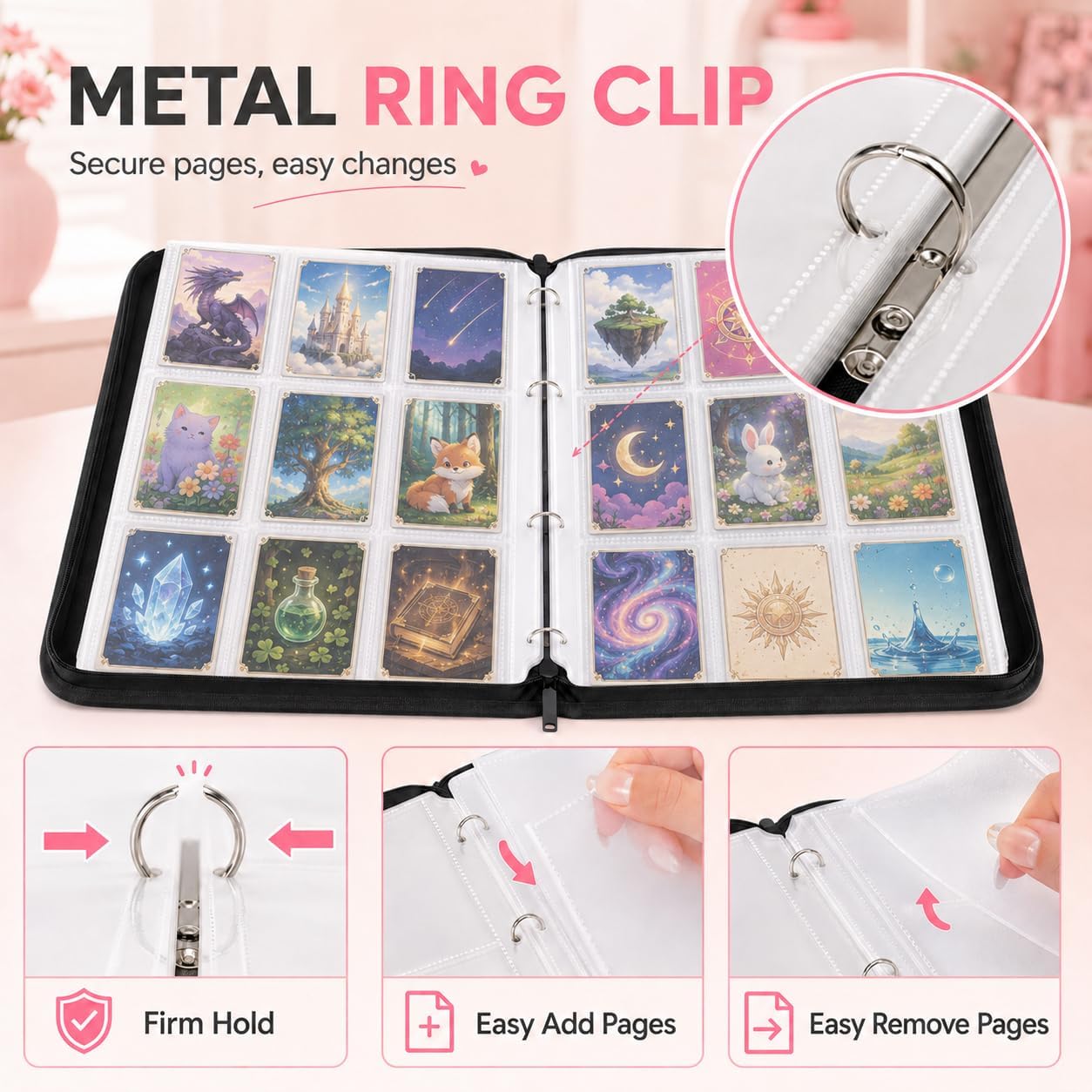 1008 Card Binder 9 Pocket, 3-Ring Trading Card Binder with 56 Page Removable Sleeves, High Storage Waterproof Trading Card Holder Collection Card Album Organizer Case for TCG Cards - Purple