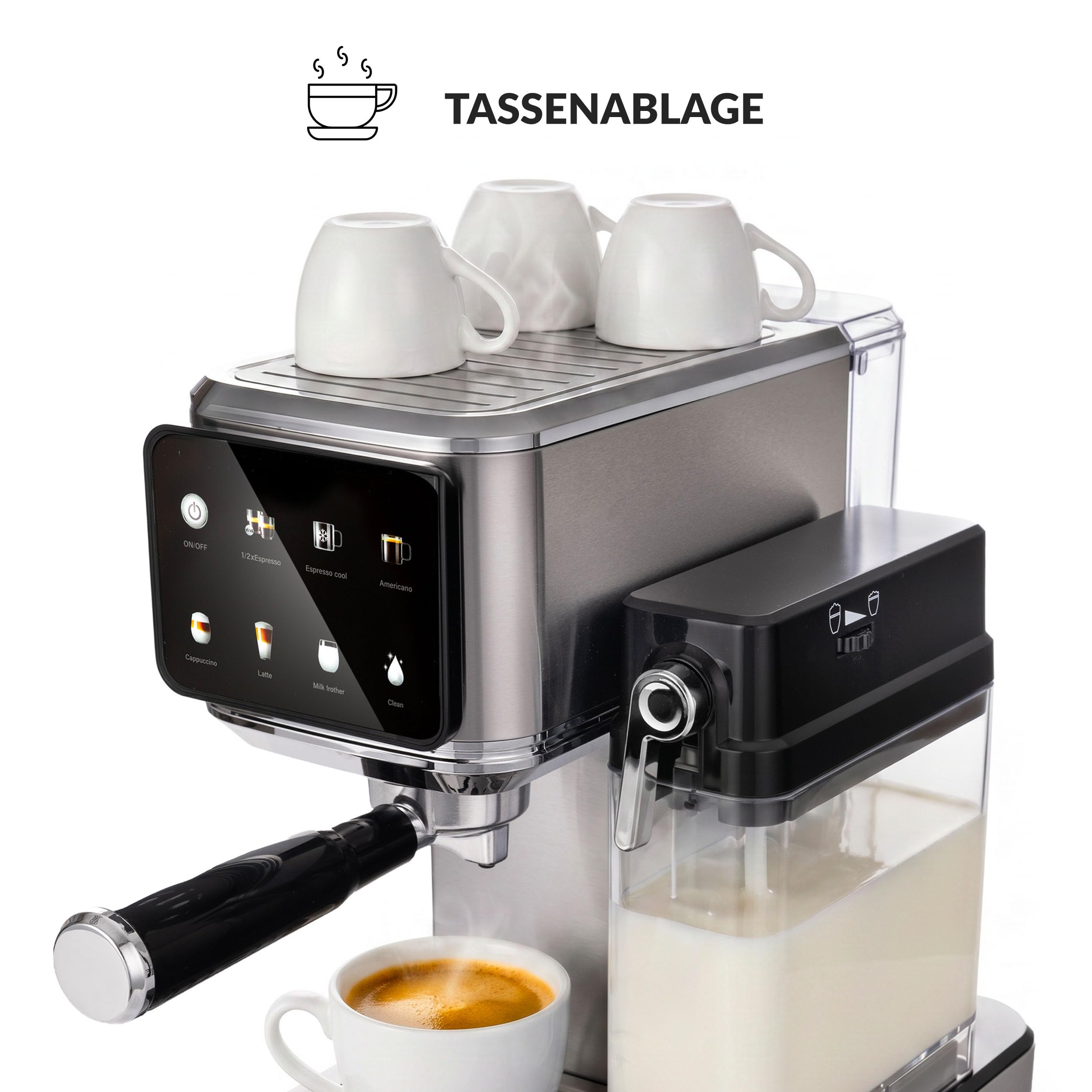 LEHMANN Siebträgermaschine 20 Bar, 7-in-1 Espressomaschine mit Milchtank
