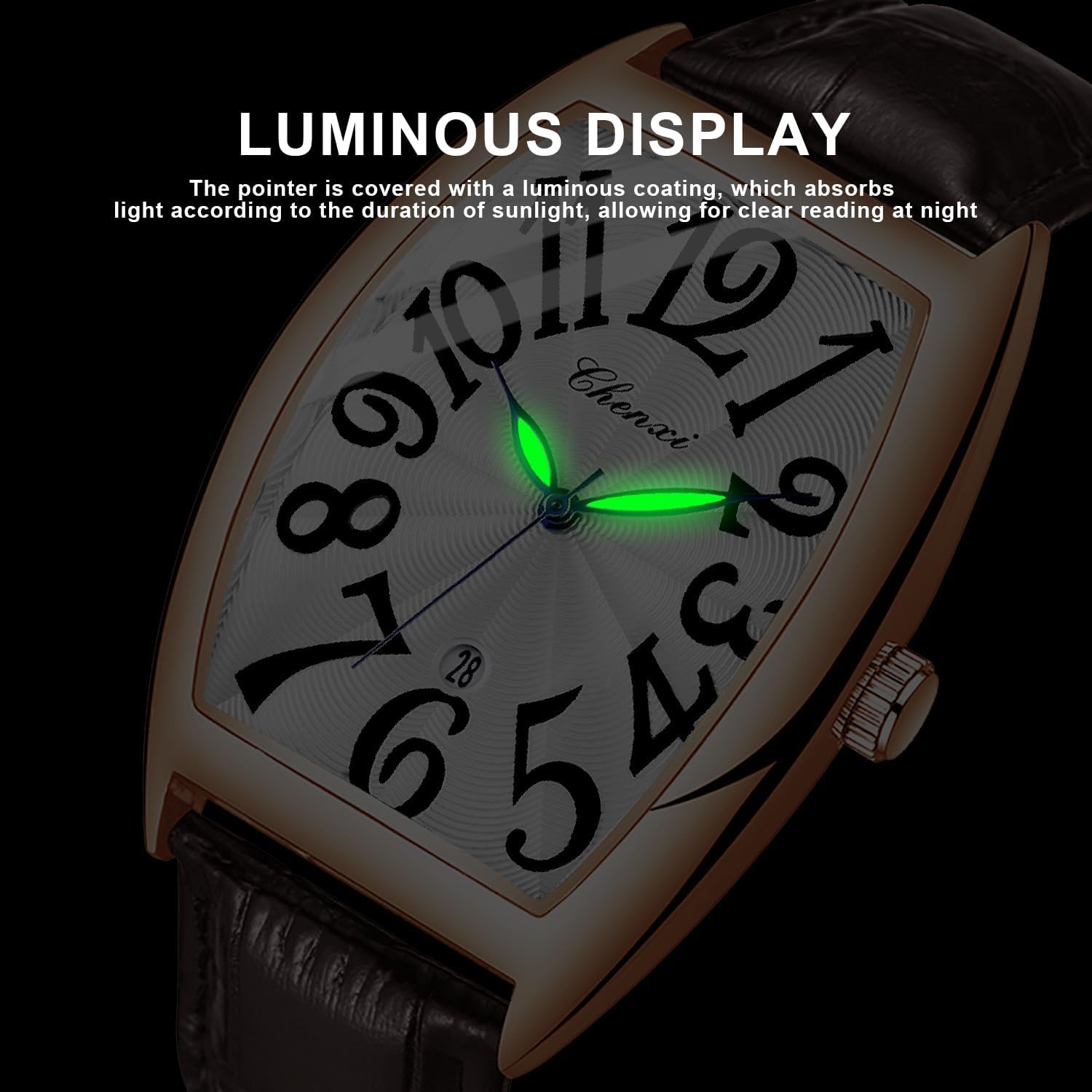 Tiong Men’s Barrel-Shaped Quartz Watch - Colorful Number Dial, Black Leather Strap, Stylish Design, Ideal Gift with Box - Image 8