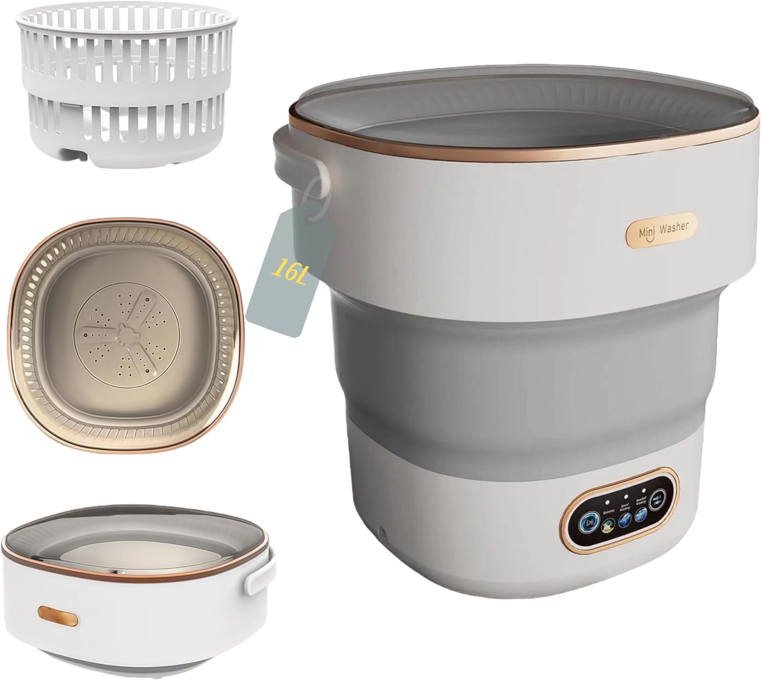 Mini Laundry Machine 16L, Portable Washing Machine and Spinner - Foldable & Compact for Baby Clothes, Underwear, Socks, Ideal for Travel, Dorm, Apartment, Camping
