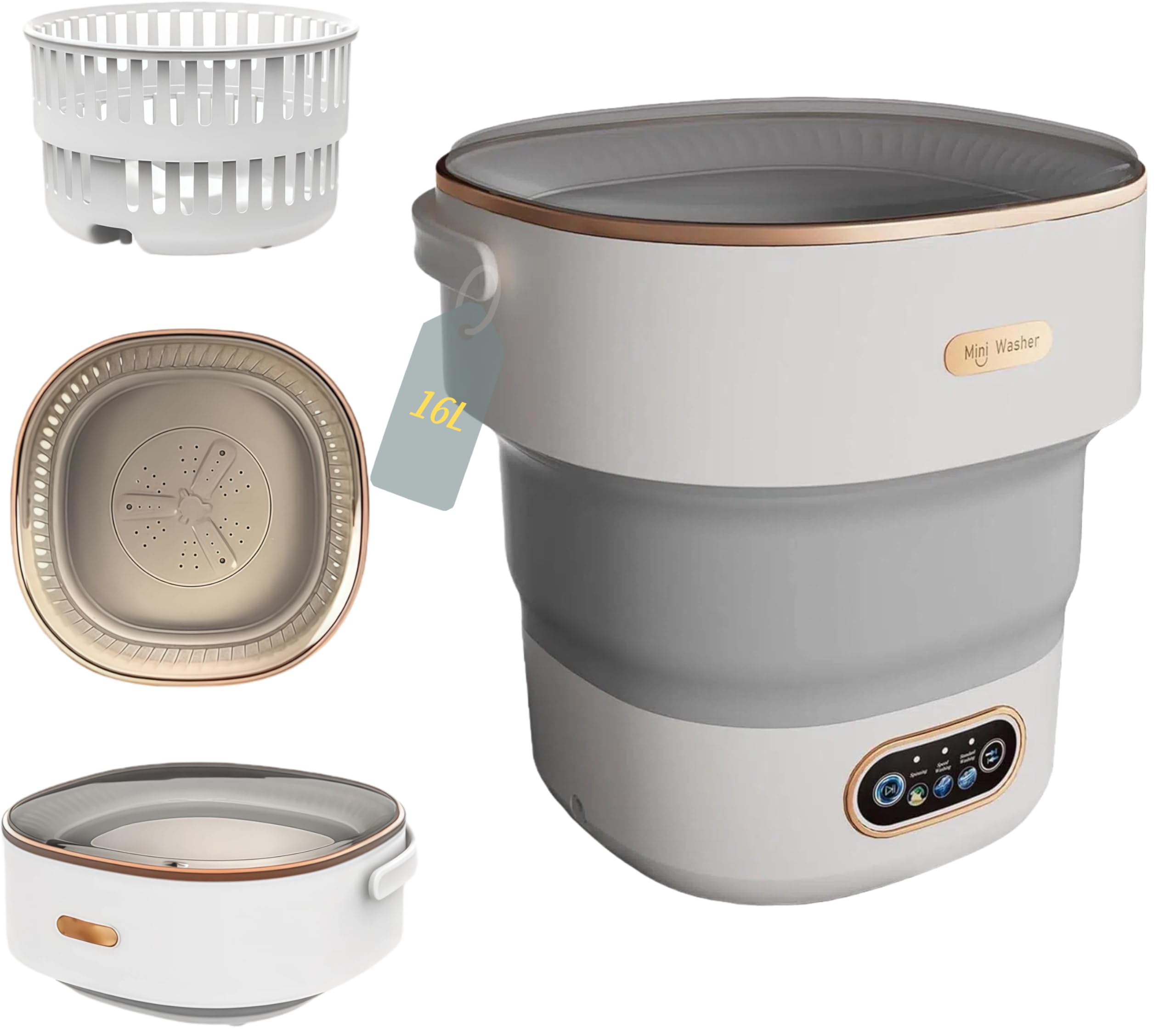 Mini Laundry Machine 16L, Portable Washing Machine and Spinner - Foldable & Compact for Baby Clothes, Underwear, Socks, Ideal for Travel, Dorm, Apartment, Camping