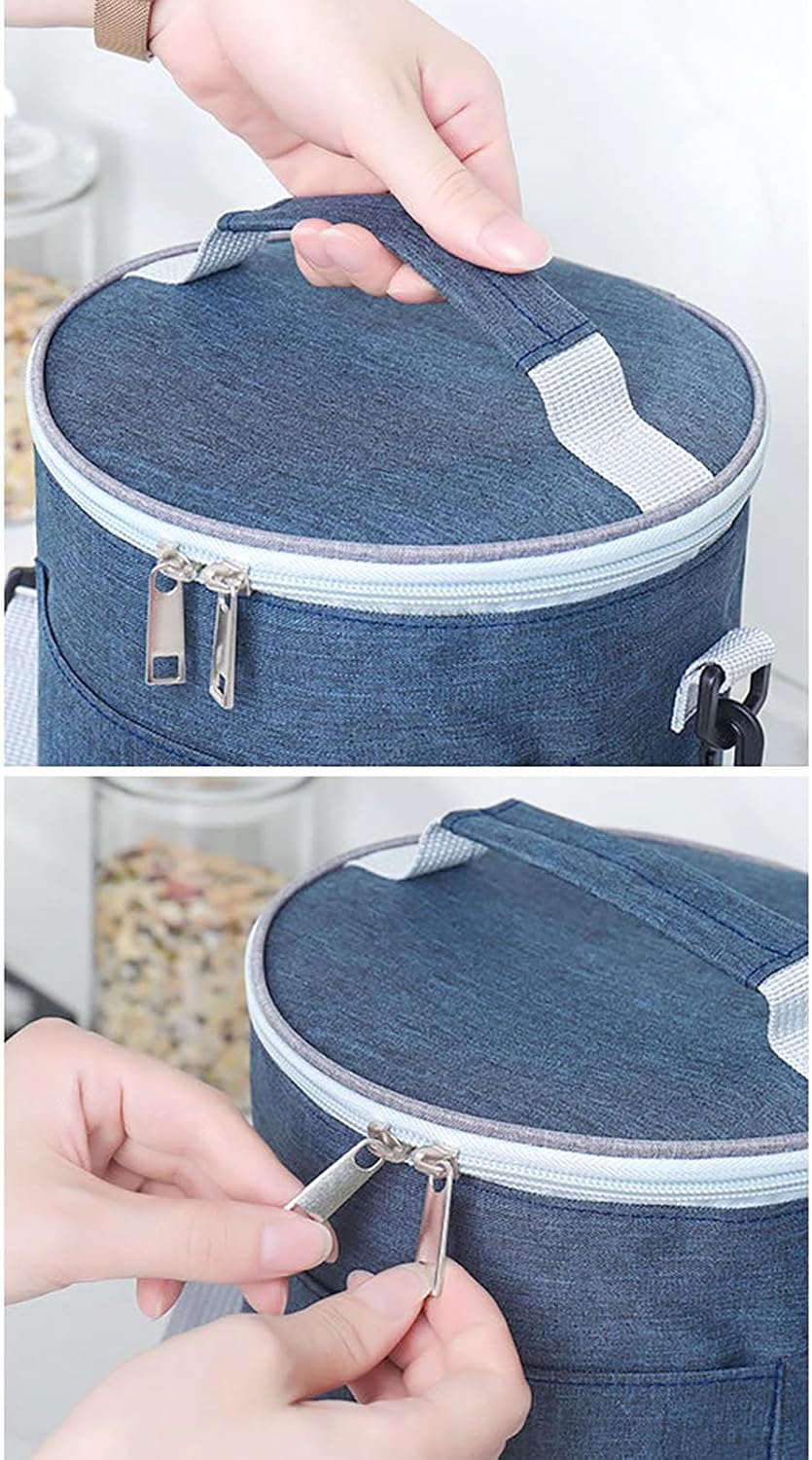 5.4L Thickened Cylinder Gray Reusable Insulated Lunch Bag with Shoulder Strap for Women and Men Travel Picnic, Vacuum Cup and Lunch Box (gray)