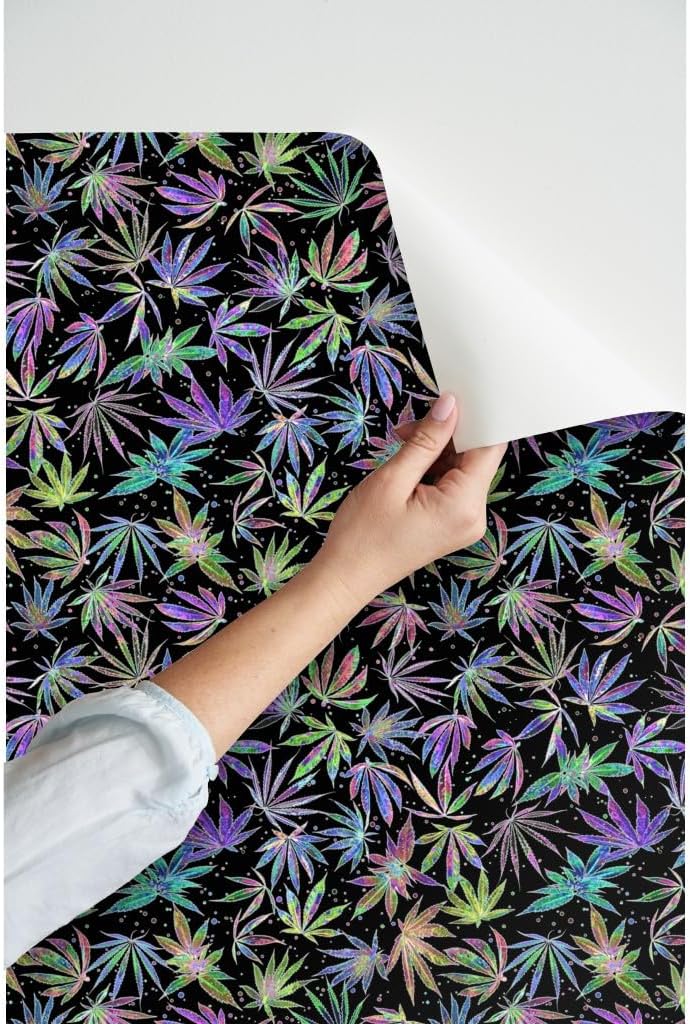 Peel & Stick Wallpaper 3ft x 2ft - Neon Pot Party Cannabis Marijuana 420 Weed Grass Rainbow Custom Removable Wallpaper by Spoonflower