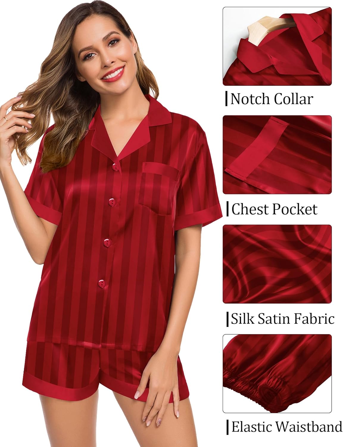 SWOMOG Couples Pajama Set Women & Men Silk Satin Short Sleeve Set Top and Shorts Sleepwear Soft Button-Down Loungewear - Image 4