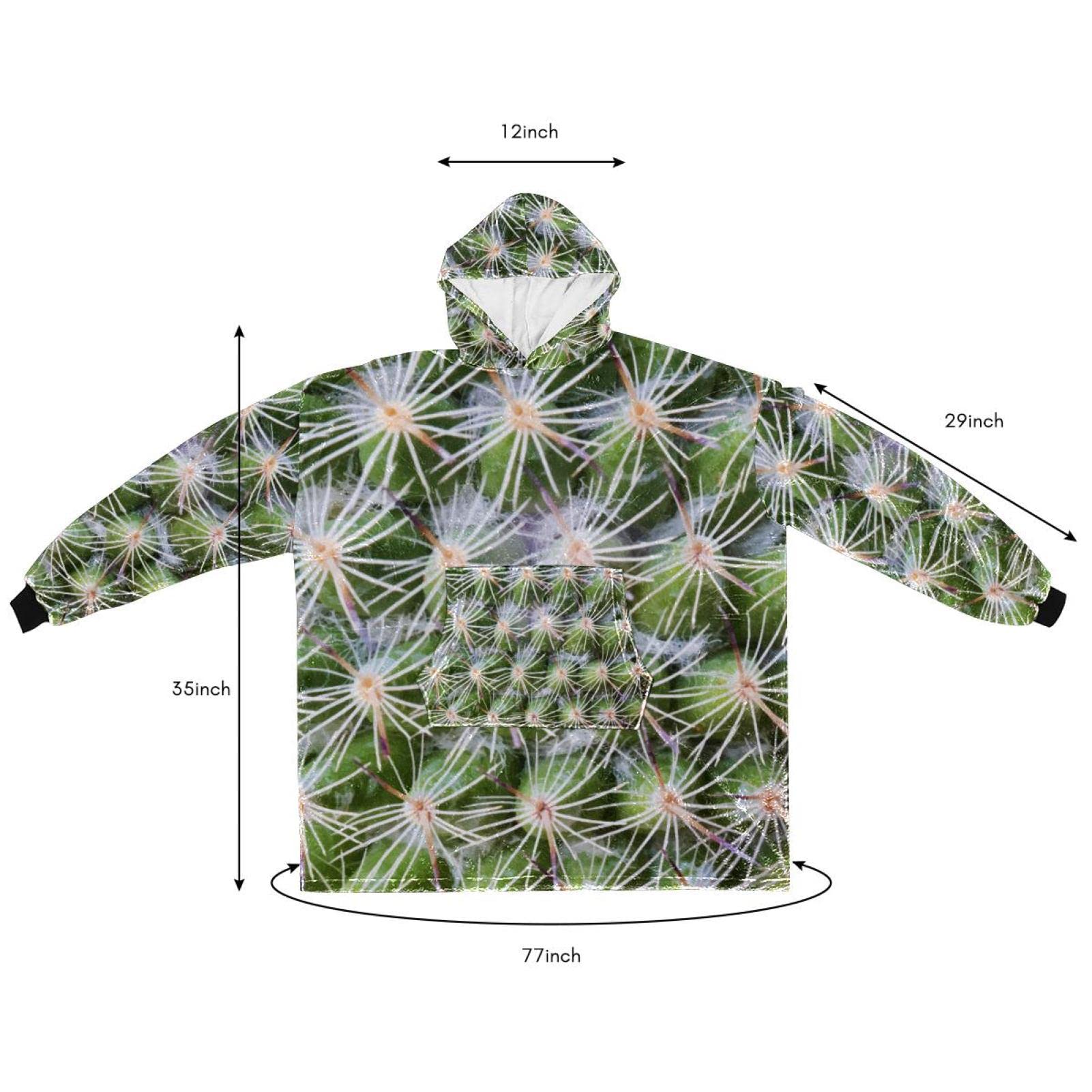 Bluza z kapturem do noszenia, ponadwymiarowy koc z kapturem, zbliżenie tapety z kaktusem, wielobarwny, rozmiar uniwersalny