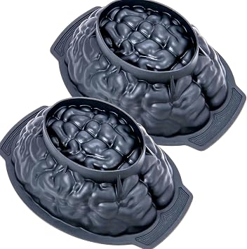 Silicone Brain Mold 2 Pack Halloween Cake Mold, Large Volume Baking Mold with Support Base for Halloween Cake Candy Chocolate Jelly or Pudding, 8 inch, Black, BK004-2