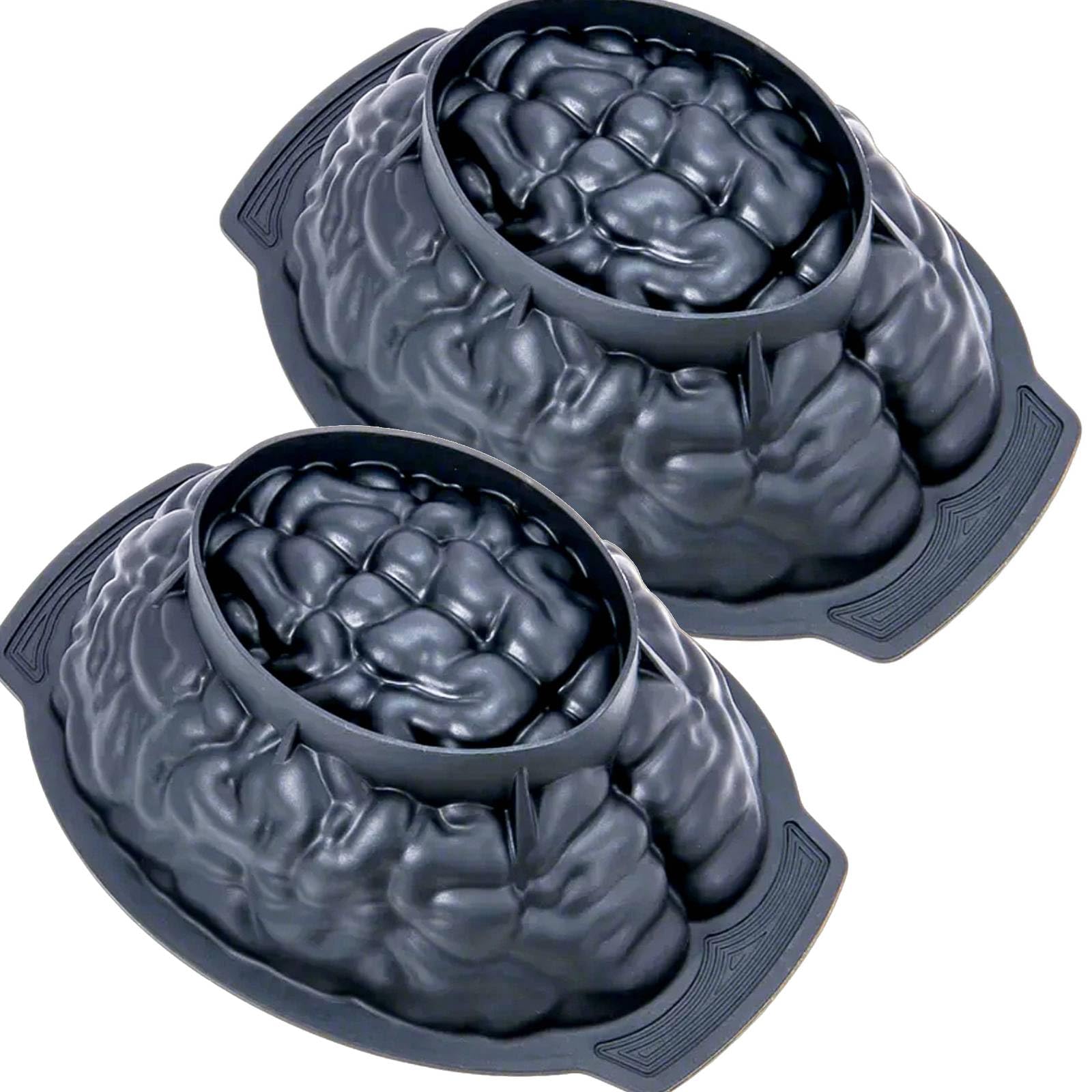 Silicone Brain Mold 2 Pack Halloween Cake Mold, Large Volume Baking Mold with Support Base for Halloween Cake Candy Chocolate Jelly or Pudding
