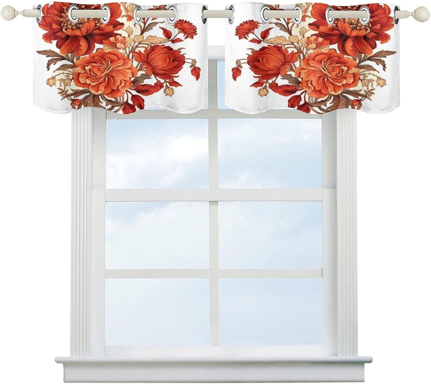 Red Blooming Flowers 2 Pack Valance Curtains Window Treatments. Adjustable Curtain with Rod Pocket.Cafe Curtains is Half Curtains for Privacy Decorative 52x18.1 Inch.