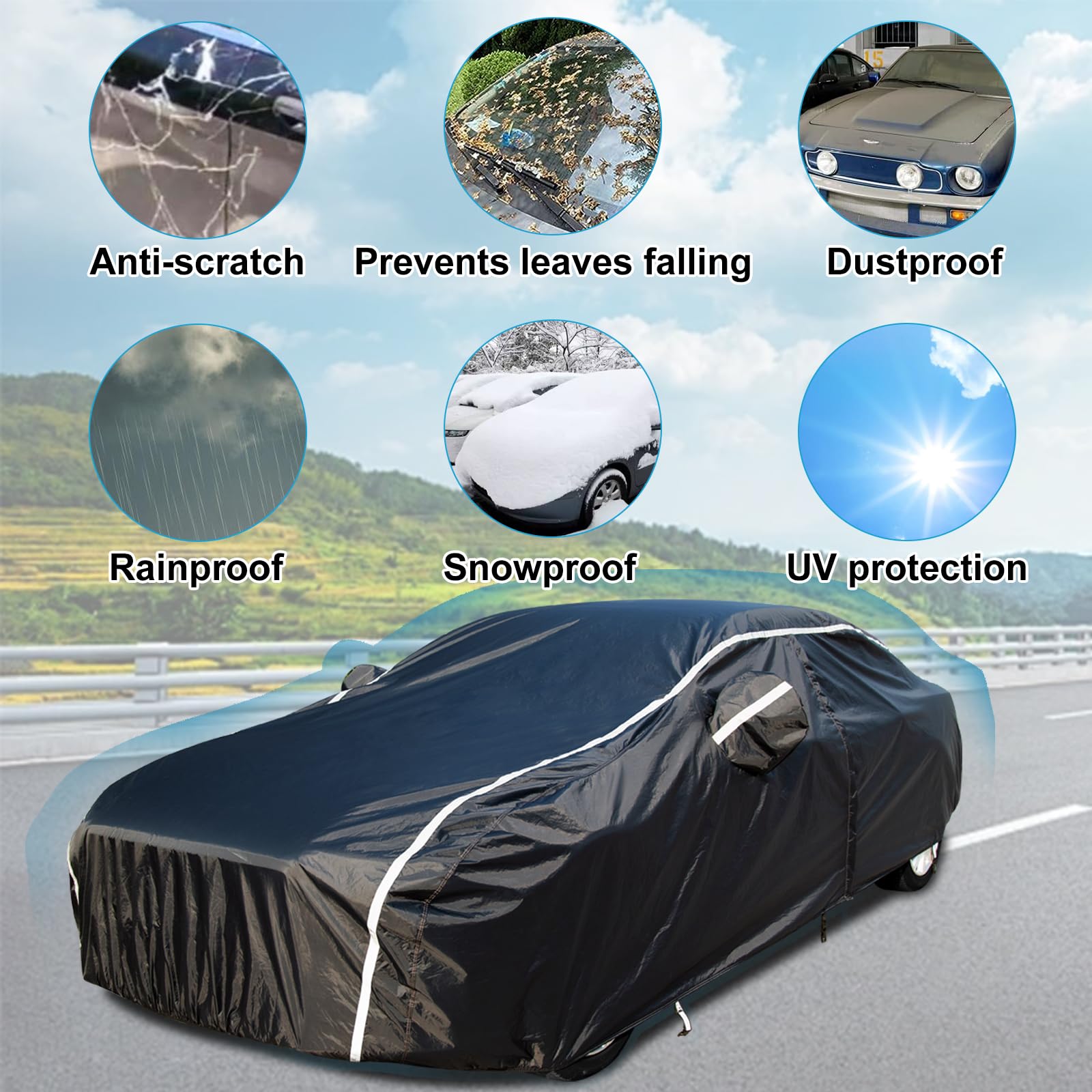 Waterproof Car Cover for Automobiles All Weather - Coverado Car Cover Heat Protection with Zipper Door Cotton Backing — view 5