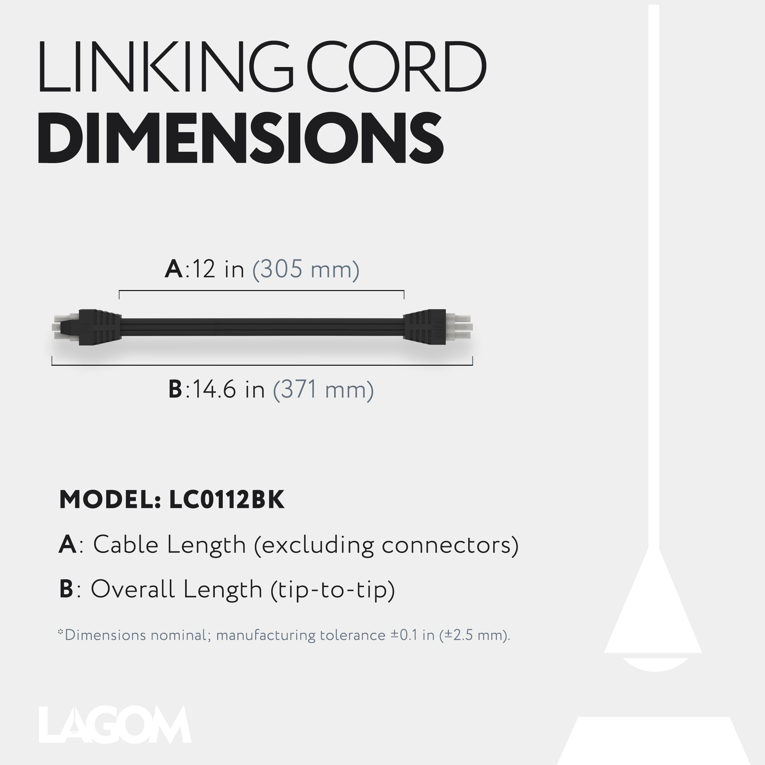 Lagom 12-Inch Linking Cable for Halo Series Under-Cabinet Light Fixtures, Black, LC0112BK — Amazon image 3
