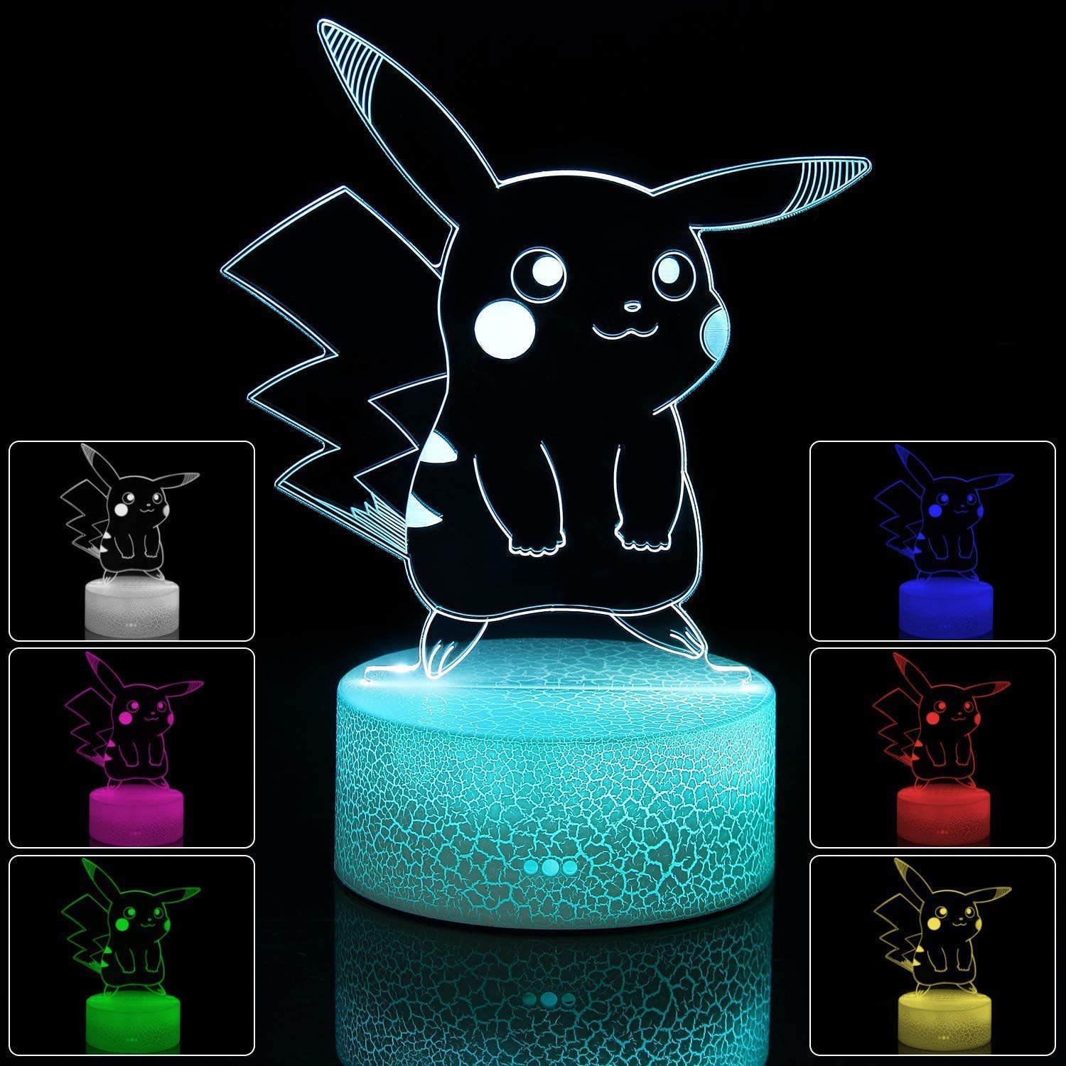 Kanon 3D Illusion Pikachu Night Light, 2 Pattern and 16 Color Change Decor Lamp
