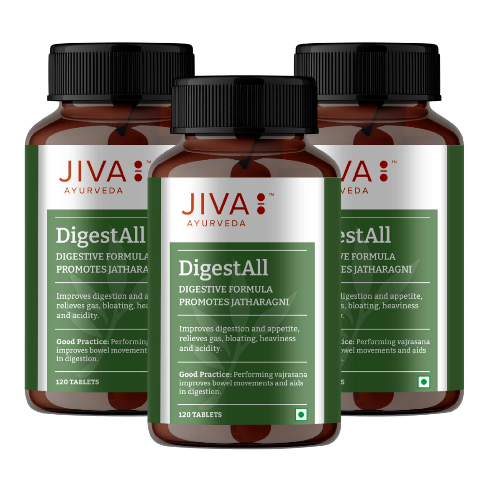 Jiva Digestall - 120 * 3 Tablet | Goodness Of Anardana, Maricha, Elaichi, Dhania | Helpful In Indigestion, Bloating & Acidity