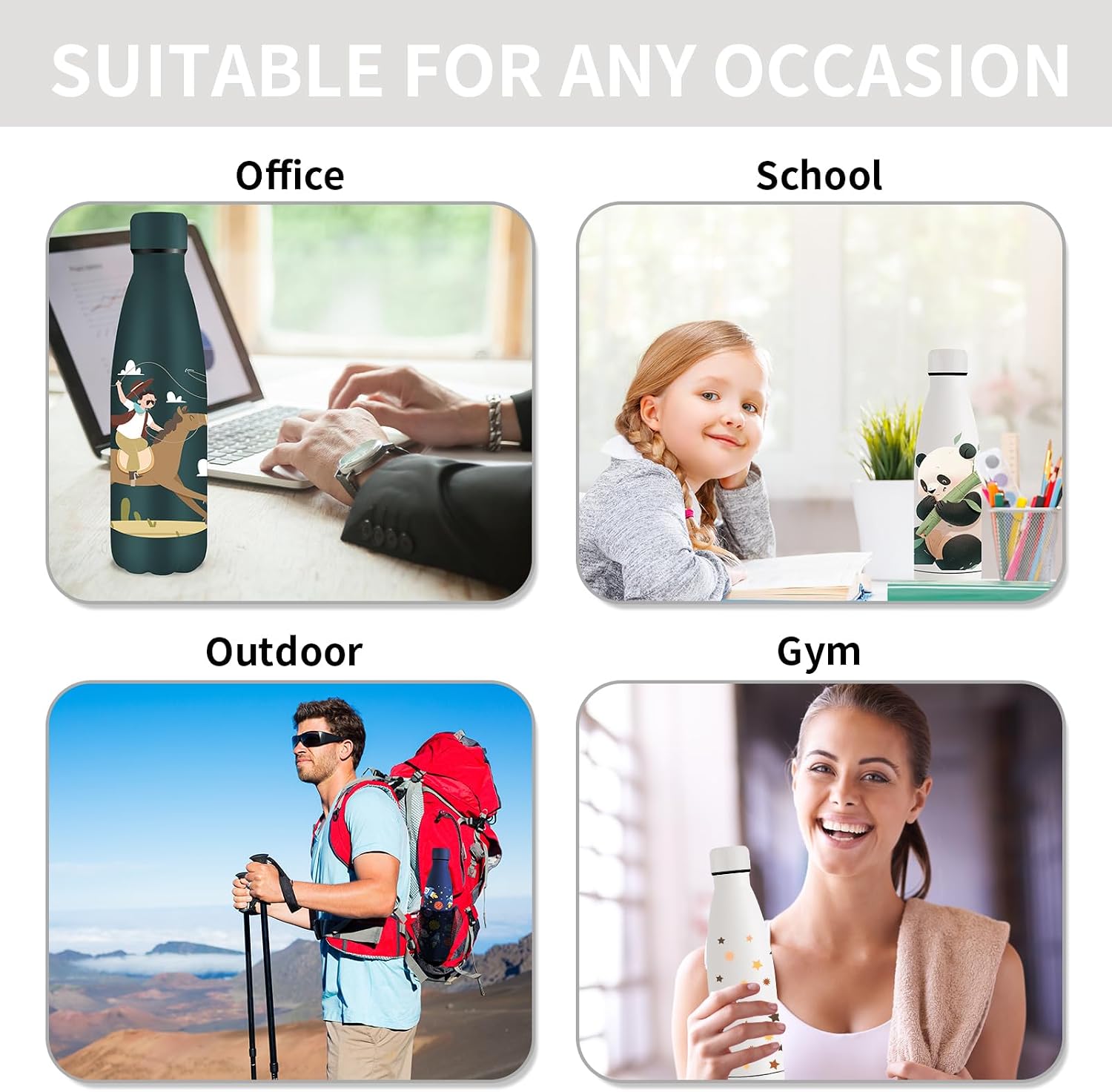 Grsta Water Bottle, 0.5 Litres, Stainless Steel, BPA-Free, Double Walled, Water Bottle with Star, Easy to Carry, Thermos Flask for School, Camping, Bike, Running