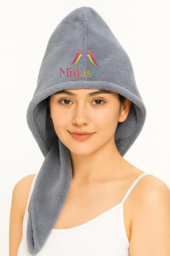 Premium Grey Microfiber Hair Wrap Towel 500GSM – Super Absorbent, Quick Dry, Lint-Free, Soft & Lightweight Hair Turban for All Hair Types