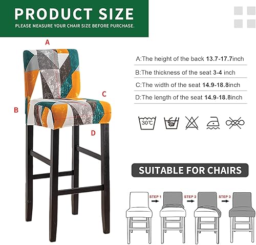 Miniatura 4 de GOSTADY Juego de 4 fundas elásticas para taburetes para silla de bar, funda para silla de pub, extraíble, lavable, impresa, altura de mostrador,