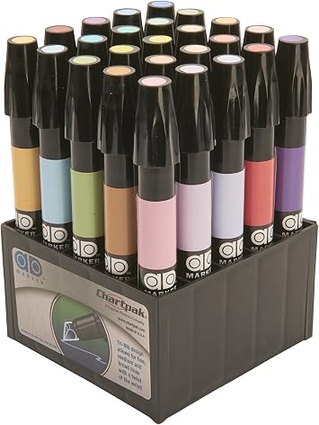 The Original Chartpak AD Markers, Tri-Nib, 25 Assorted Pastel Colors in Tabletop Cube, 1 Each F