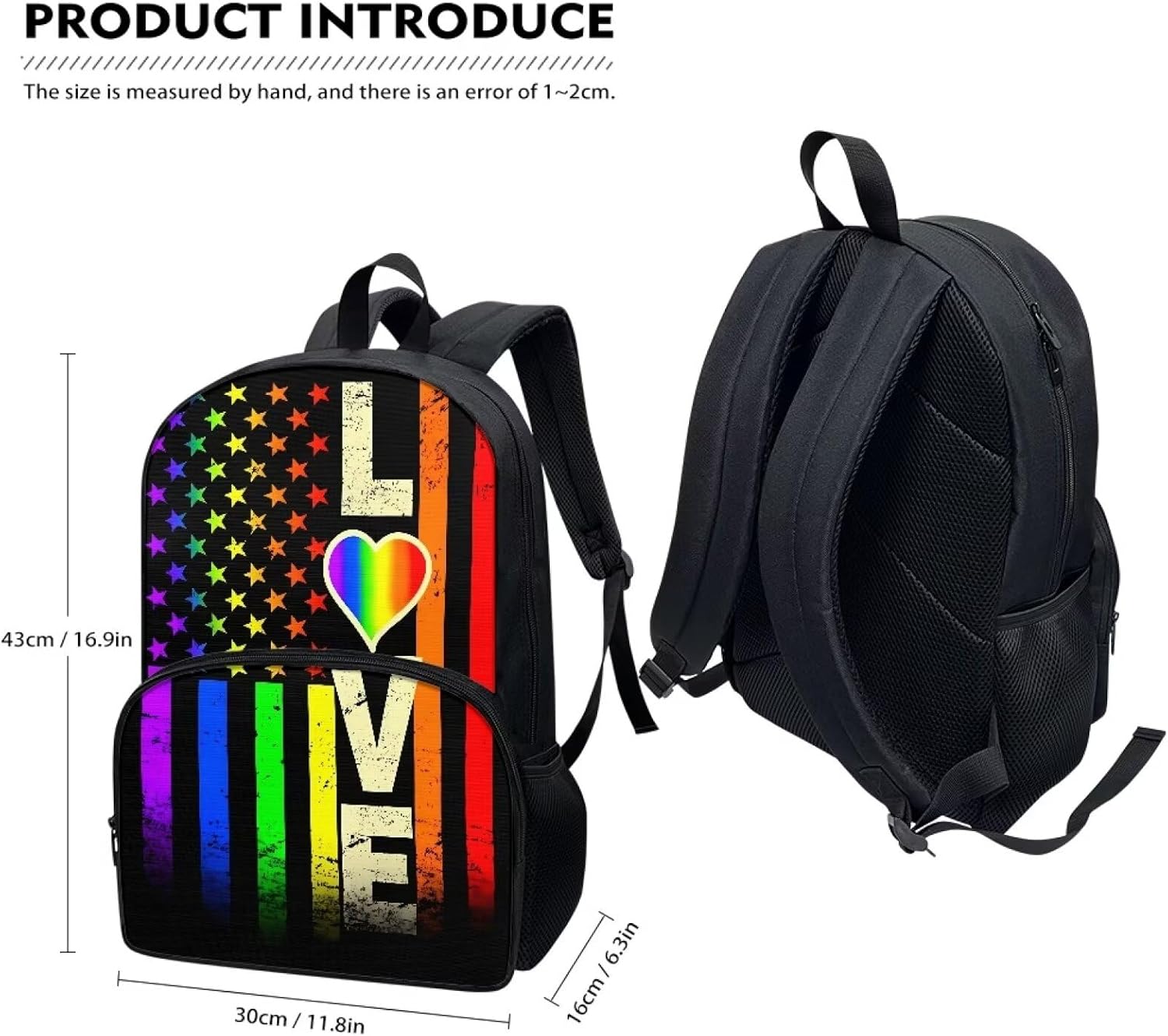 Binienty Gay Pride Rainbow Unique Outdoor Backpack Polyester Fabric Backpack Multipurpose Daypacks for Adult Rainbow Love LGBT Backpack Custom Name Schoolbag