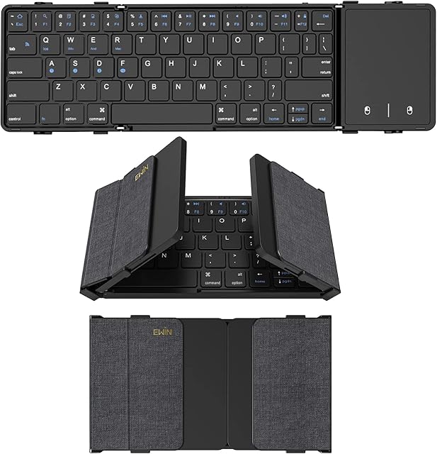 Bluetooth Keyboard Foldable with Touchpad, Wireless Folding Keyboard (Bluetooth wireless connection+USB wired connection) with Mac, iOS, Android, Windows (black) (BT1503)
