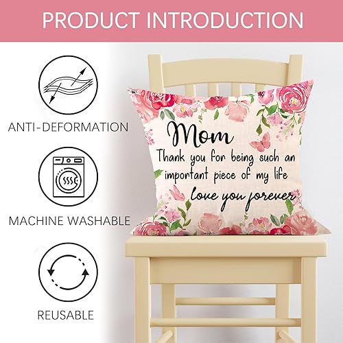 Miniatura 3 de Funda de almohada decorativa floral con texto en inglés To My Mom, regalo de hija e hijo, 18 x 18 pulgadas, diseño de flores de rosas, Día de la