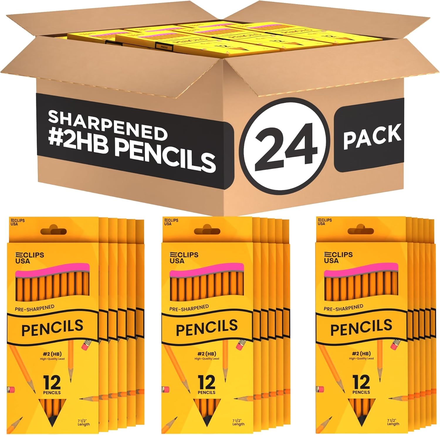 E-CLIPS USA Pencils Bulk Pencils #2 (24 Boxes) Number 2 pencil Pre-Sharpened Pencil Bulk School Supplies Bulk Office Supplies Bulk Box May Vary 12 Pencil Per Box (24 Boxes)