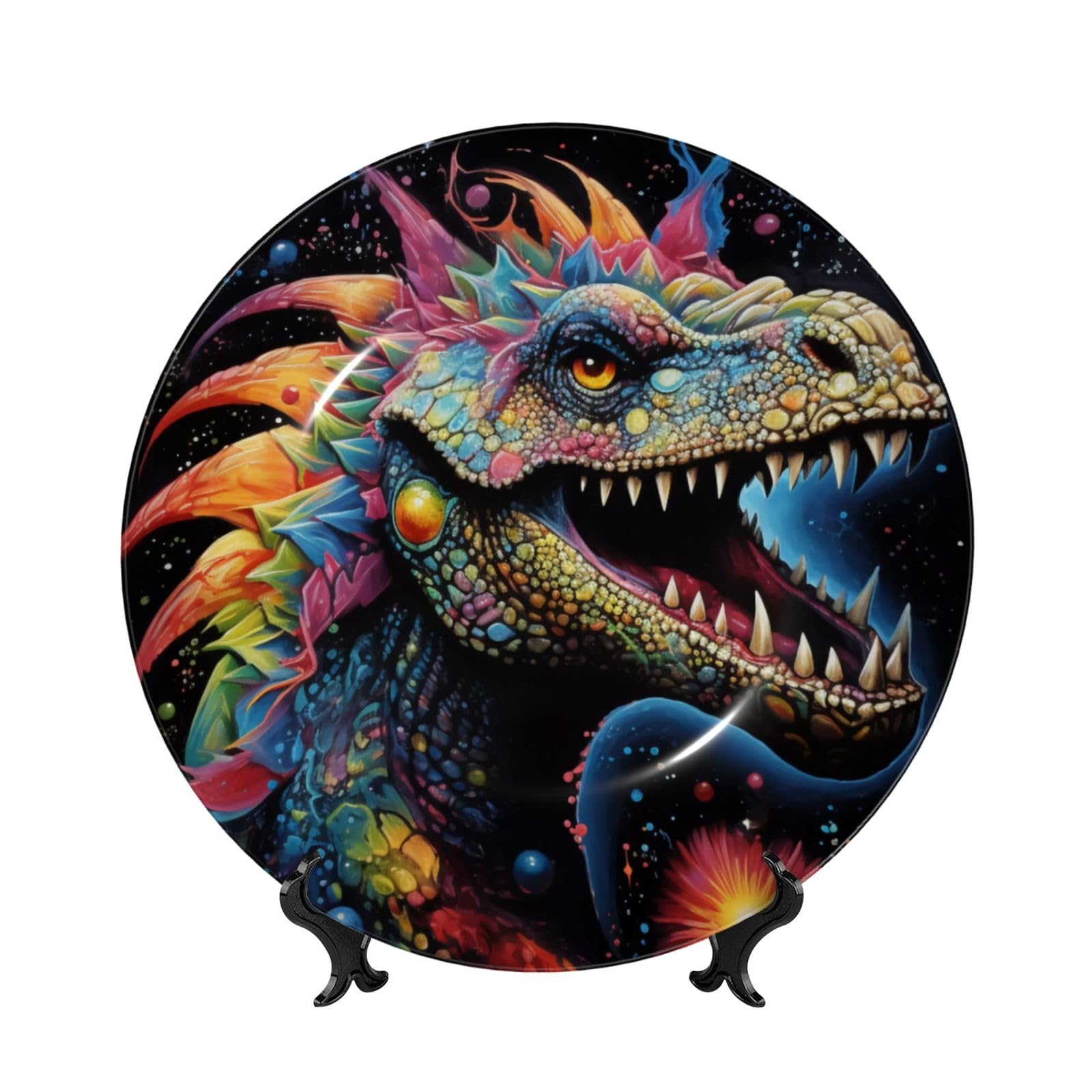 SXZVVBN Tyrannosaurus Bad Boy Bone China Decorative Plate Art with Stand Removable Adhesive Hanging for Home Office 8in（20cm）