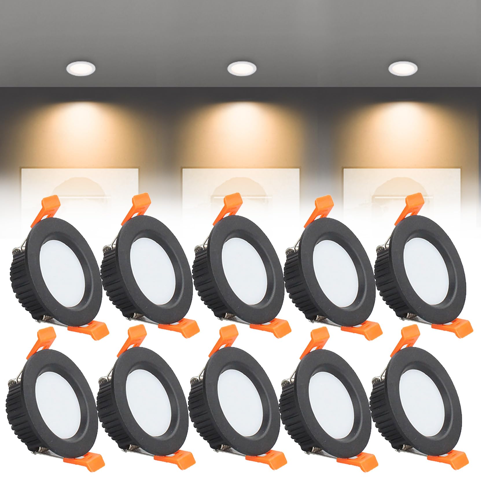 Syibelters 3W LED Recessed Ceiling Lights 68mm, Warm White 3000K 3W 240LM, Cut Φ50-55mm, AC110-240V Ultra Slim Downlights, LED Panel Light for Living Room Hallway, 10 Pack