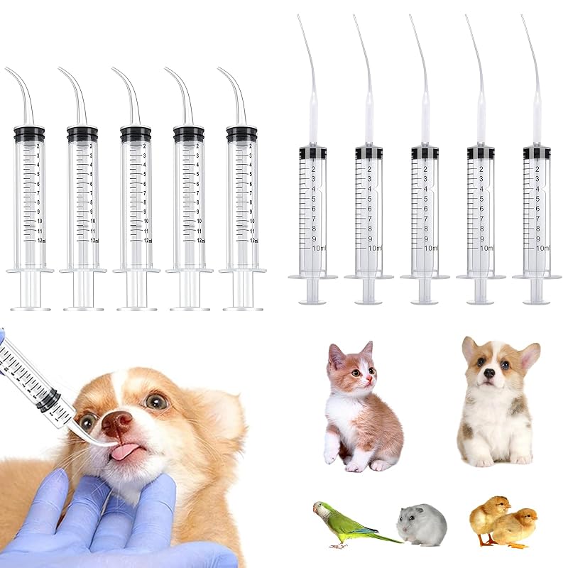 Seringa para alimentação de pets com ponta curva de silicone e tubos macios DFYOUHOME, 12 mL, Pacote com 10