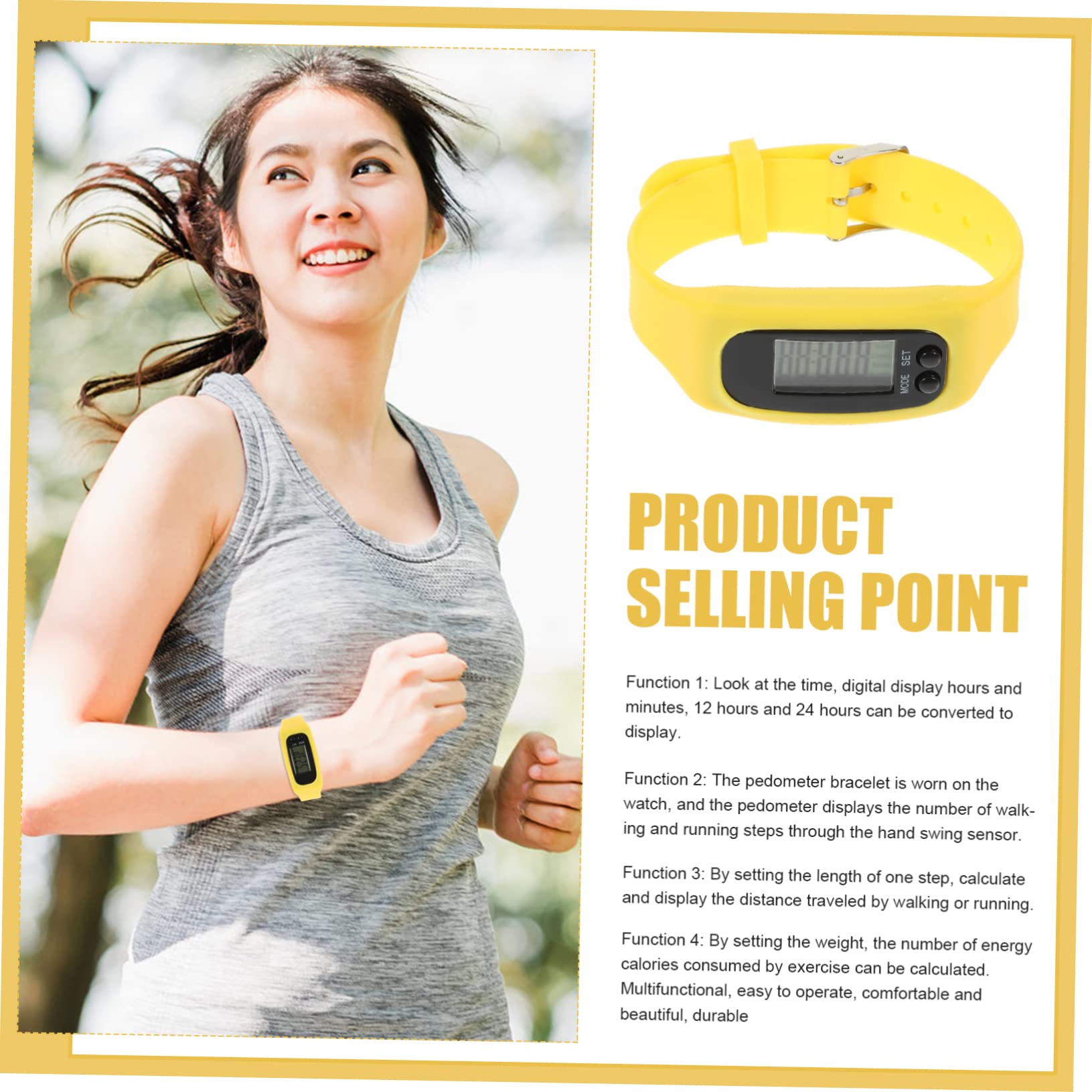 Podomètre Électronique en Silicone Jaune Écran Lisible