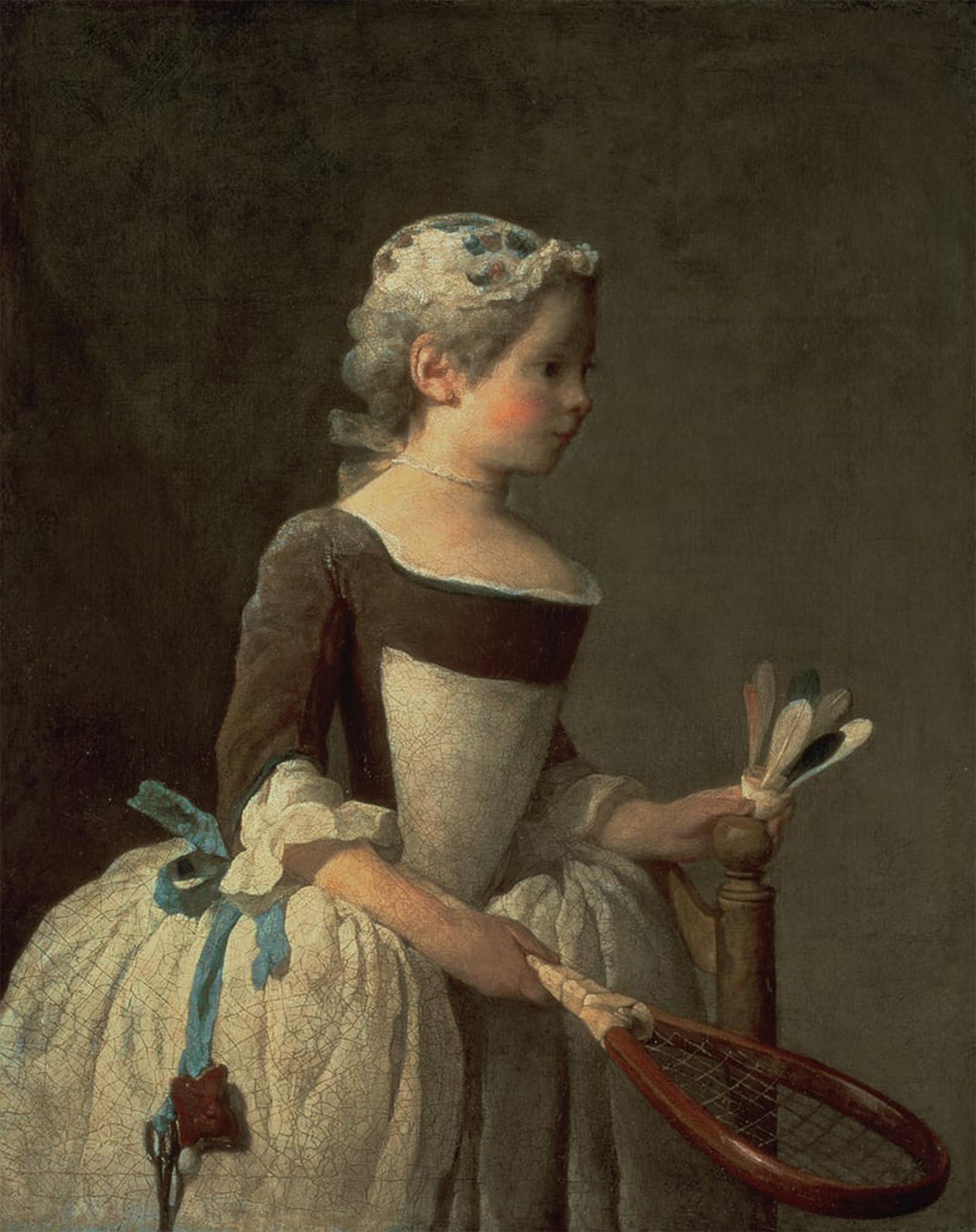 SERENDIPITP Aesthetic Poster Photo Wall Print Retro Picture Girl with Racket and Shuttlecock by Jean Baptiste Simeon Chardin Modern Wall Artwork for Home Decor 60x90cm