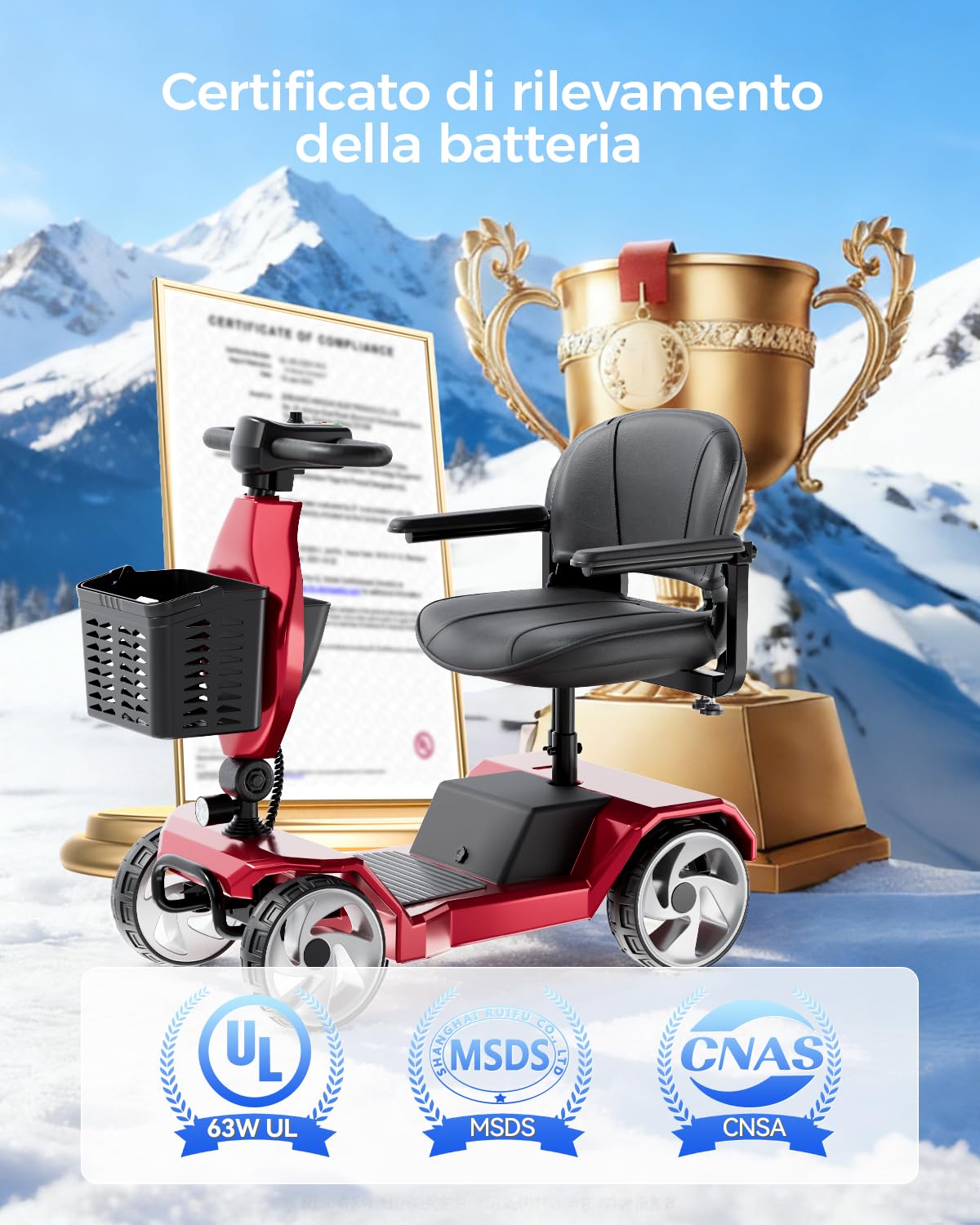 Scooter Elettrico 4 Ruote per Disabili e Anziani, Pieghevole Motorino Elettrico Adulti senza Patente, Sedile Ampio, Scooter per la Mobilità con Design Stabile e Prezzi Accessibili