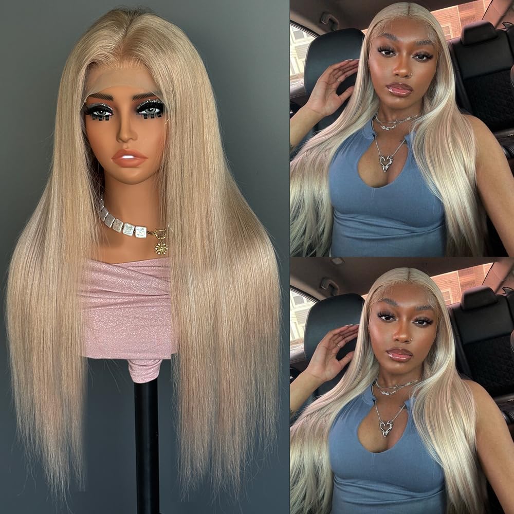Sherico Ash Blonde Lace Front Wig Human Hair,13x6 HD Invisible Lace Front Wig More Full and Thicker Glueless Grey Ash Blonde Transparent Frontal Wig