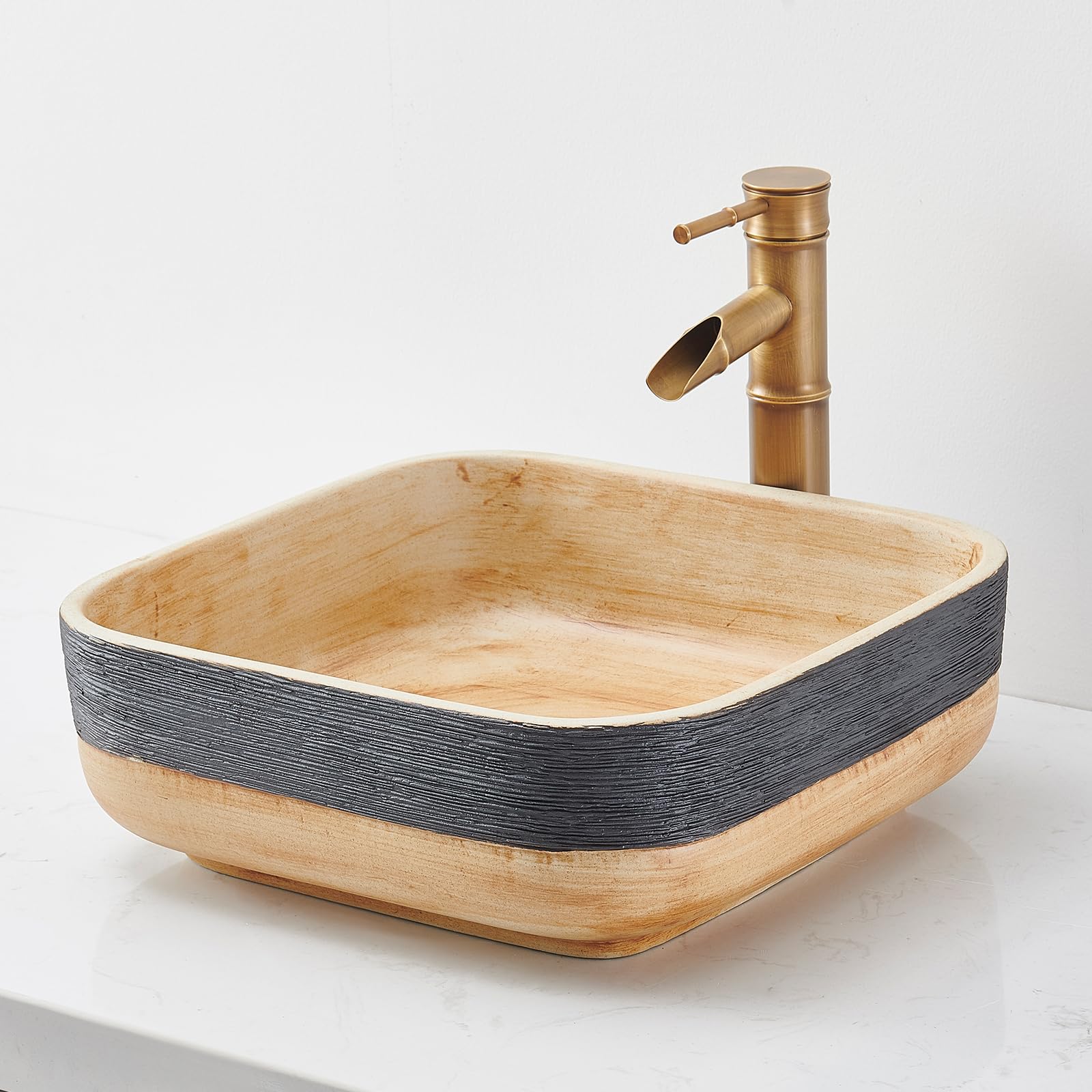 NATURFLAIR Lavabo da bagno in ceramica FCH5583 quadrato, 380 x 135 mm, fatto a mano, in ceramica quadrata…