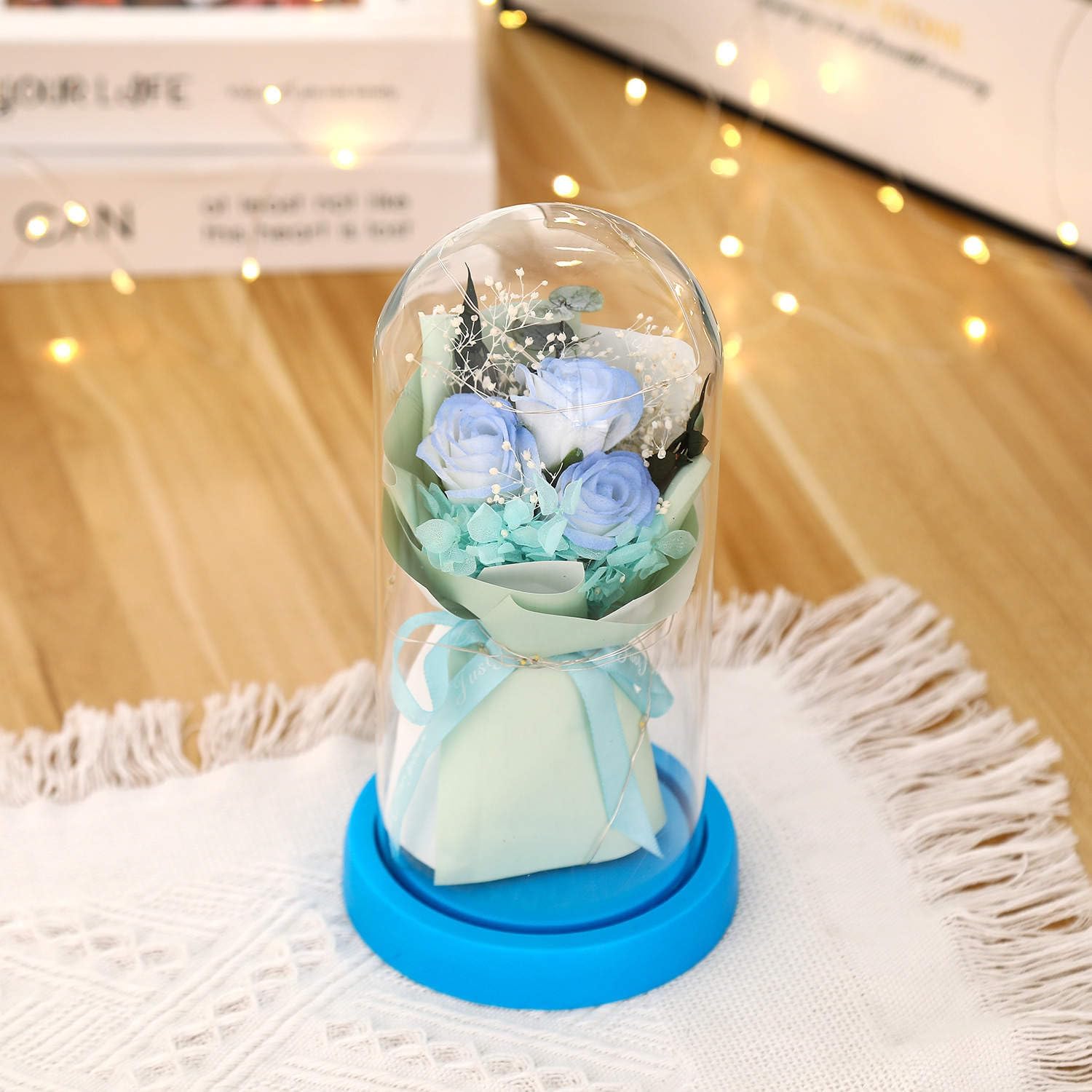 Seline Moon Lamp, Table Lamp, Lights for Bedroom, Nursery Night Light, Office & Home Decor, Battery Operated Bedroom Light, Room Decorations, Cordless Lamp, Kids Night Lights for Bedroom (Blue Rose)