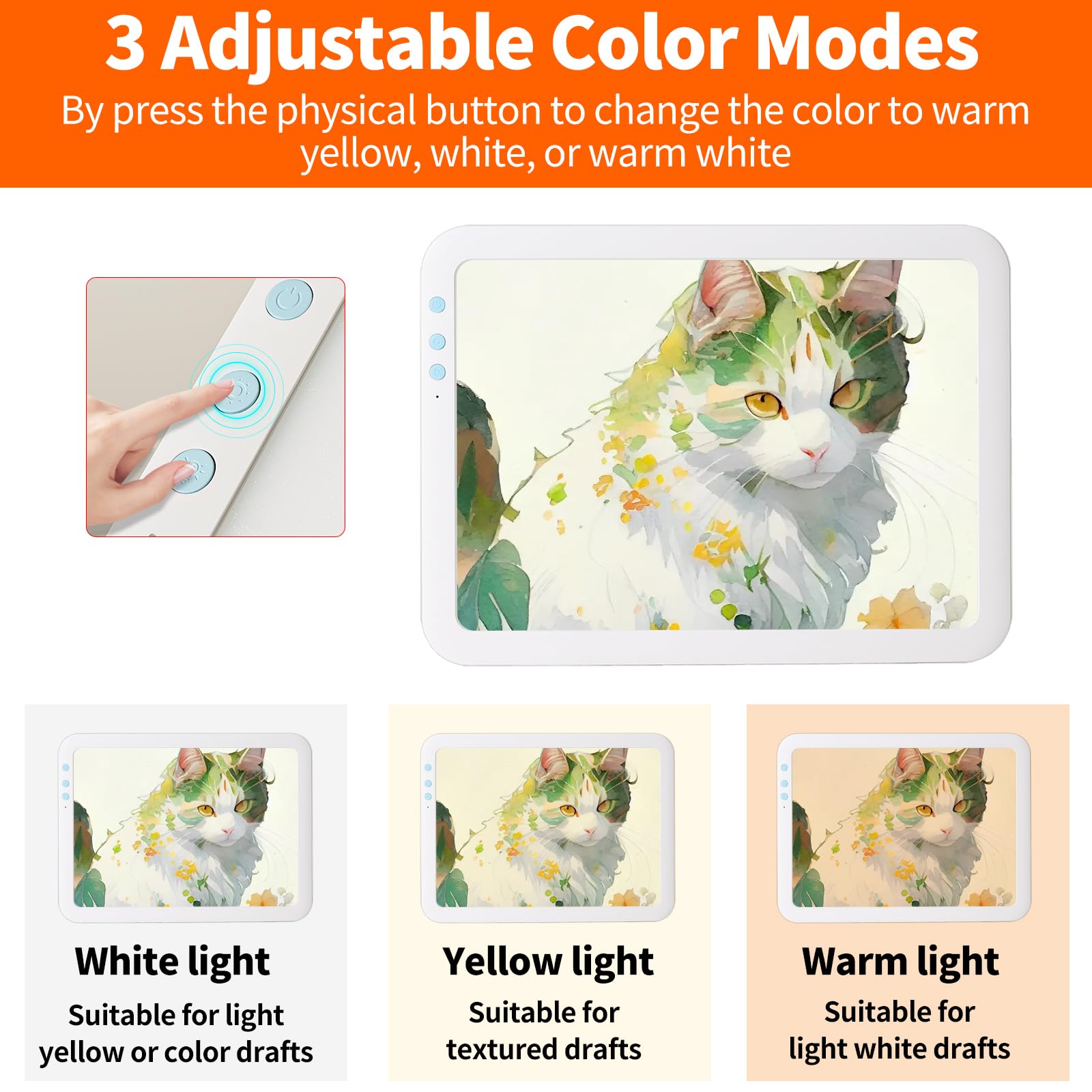 KOBAIBAN Boîte à lumière LED A3 sans fil avec sac de transport, haute capacité 3500 mAh, alimentée par batterie au lithium, 3 modes de couleur de lumière, table lumineuse super lumineuse pour