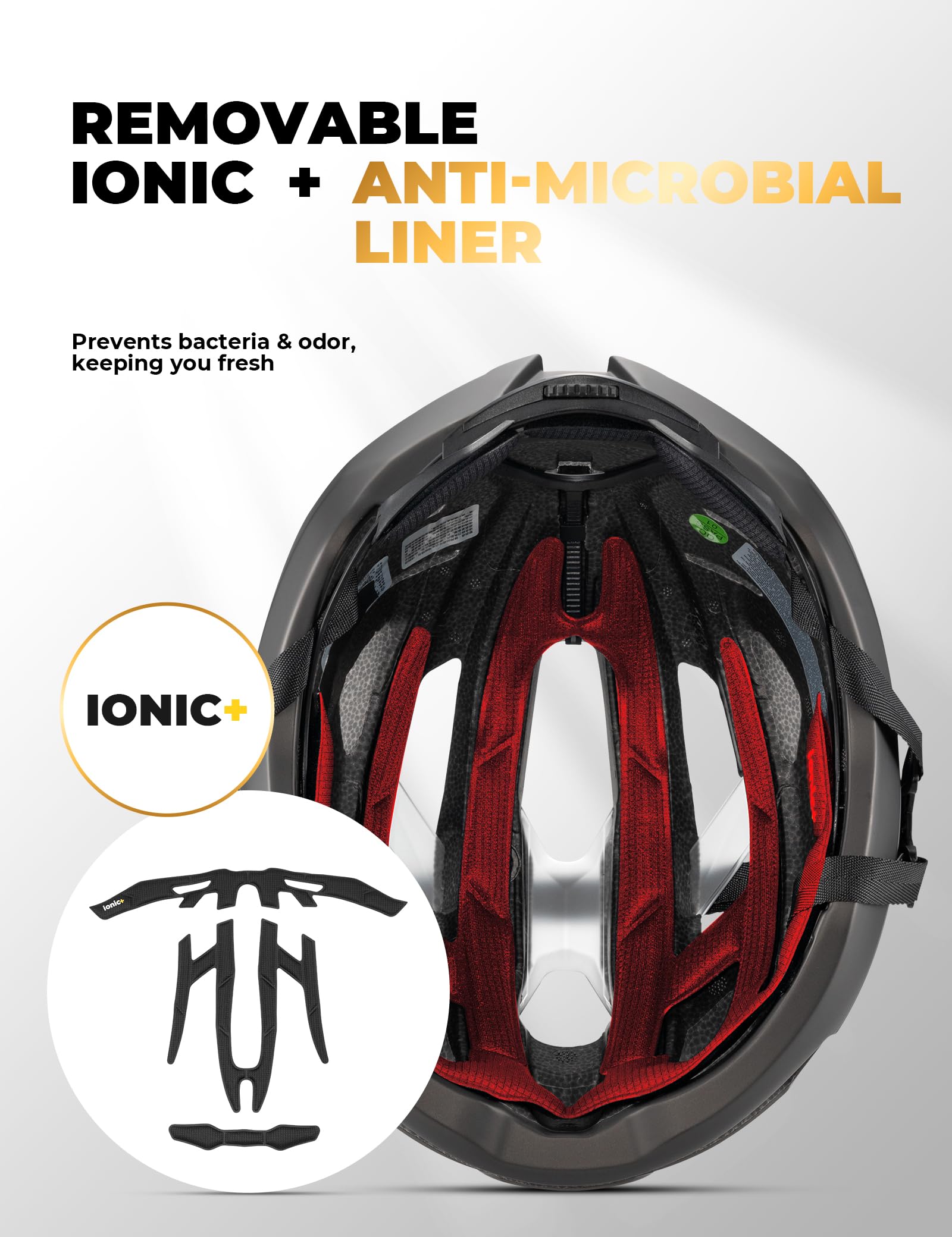 ROCKBROS Fahrradhelm Integrierter Radhelm mit Verstärkungsrahmen, Antimikrobielles Ultraleicht Rennradhelm mit Belüftungssystem für Herren Damen Rennrad MTB, 58-62cm