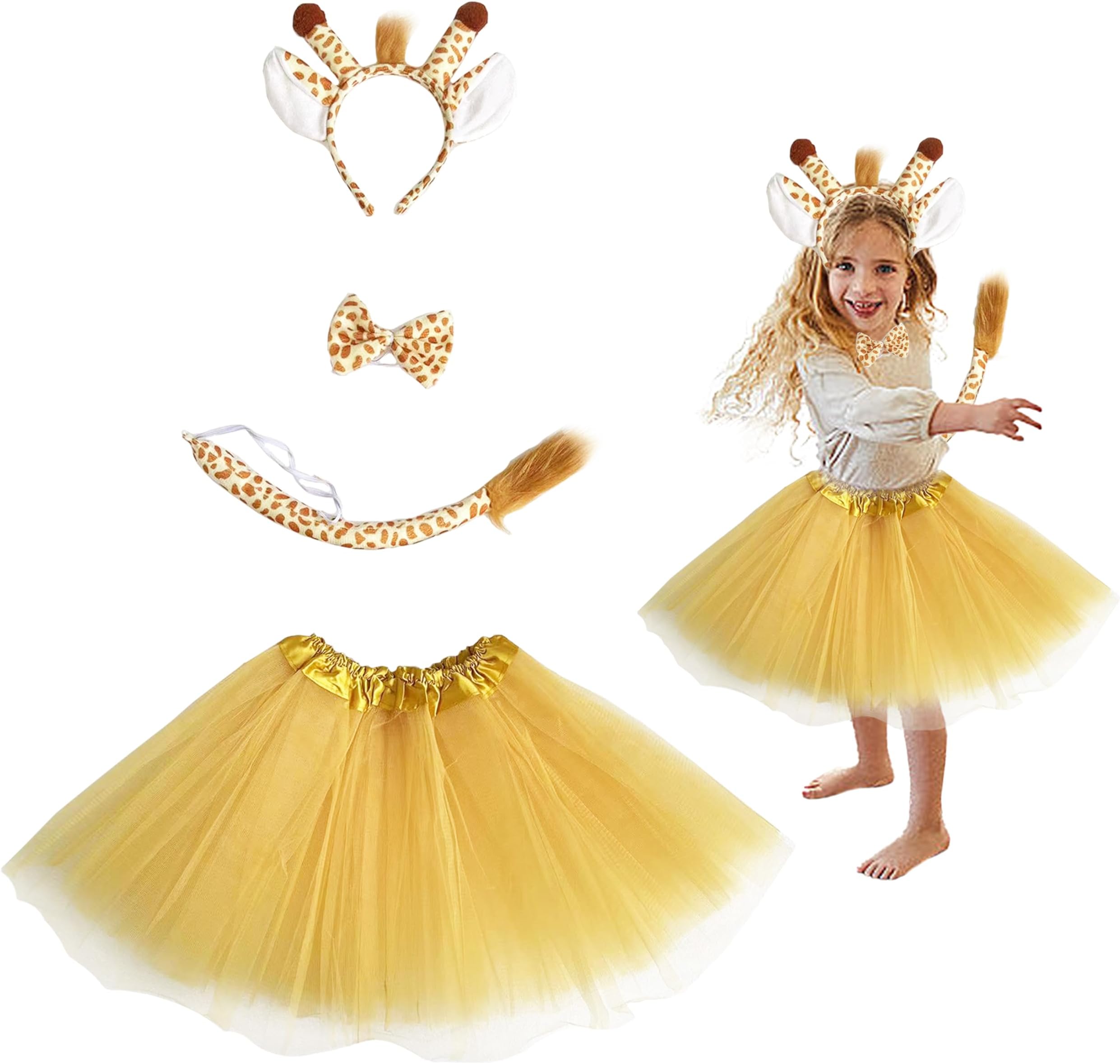 4Pcs Giraffe Costume Set, Animal Costume Kids with Giraffe Headgear Tail Tie Tutu, Fancy Dress for Kids & Toddlers for Birthday Carnival Halloween Party Fancy Dress Cosplay Accessories