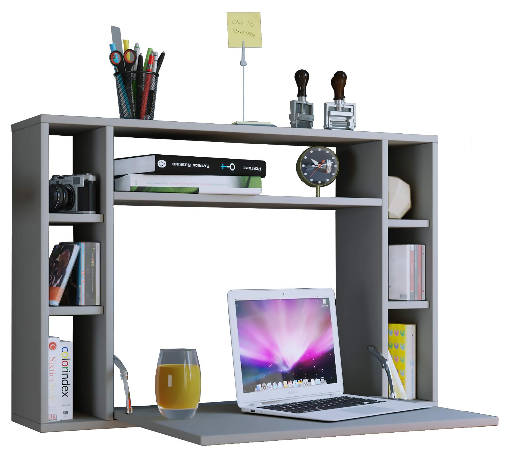 VCM Computertisch hängend | Klapptisch | Wandschreibtisch | Maße ca. H. 60 x B. 90 x T. 20 cm | Schreibtisch - Wandila Grau