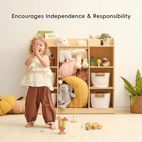 Miniatura 6 de OOOK Almacenamiento de animales de peluche, organizador de almacenamiento de cubos de 3 niveles, estante de juguetes Montessori, estantería para