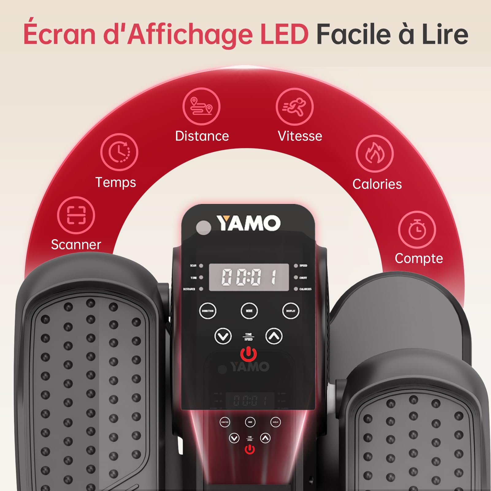 YAMO Appareil Elliptique de Bureau, Vélo Elliptique Électrique avec Télécommande et Écran LED, 12 Vitesses Réglables