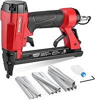 Vista 8 de WORKPRO Pistola de grapas neumática de calibre 20, grapadora de tapicería T50 con 1260 grapas de 1/4 a 5/8 pulgadas, escape trasero