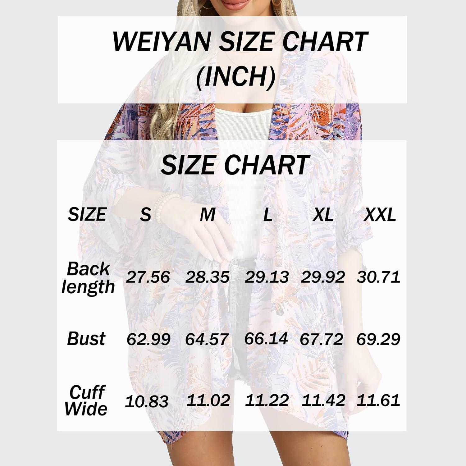 WEIYAN Women's Tops Loose Chiffon Kimono Cardigan Beach Swim Cover up Blouse - Image 4