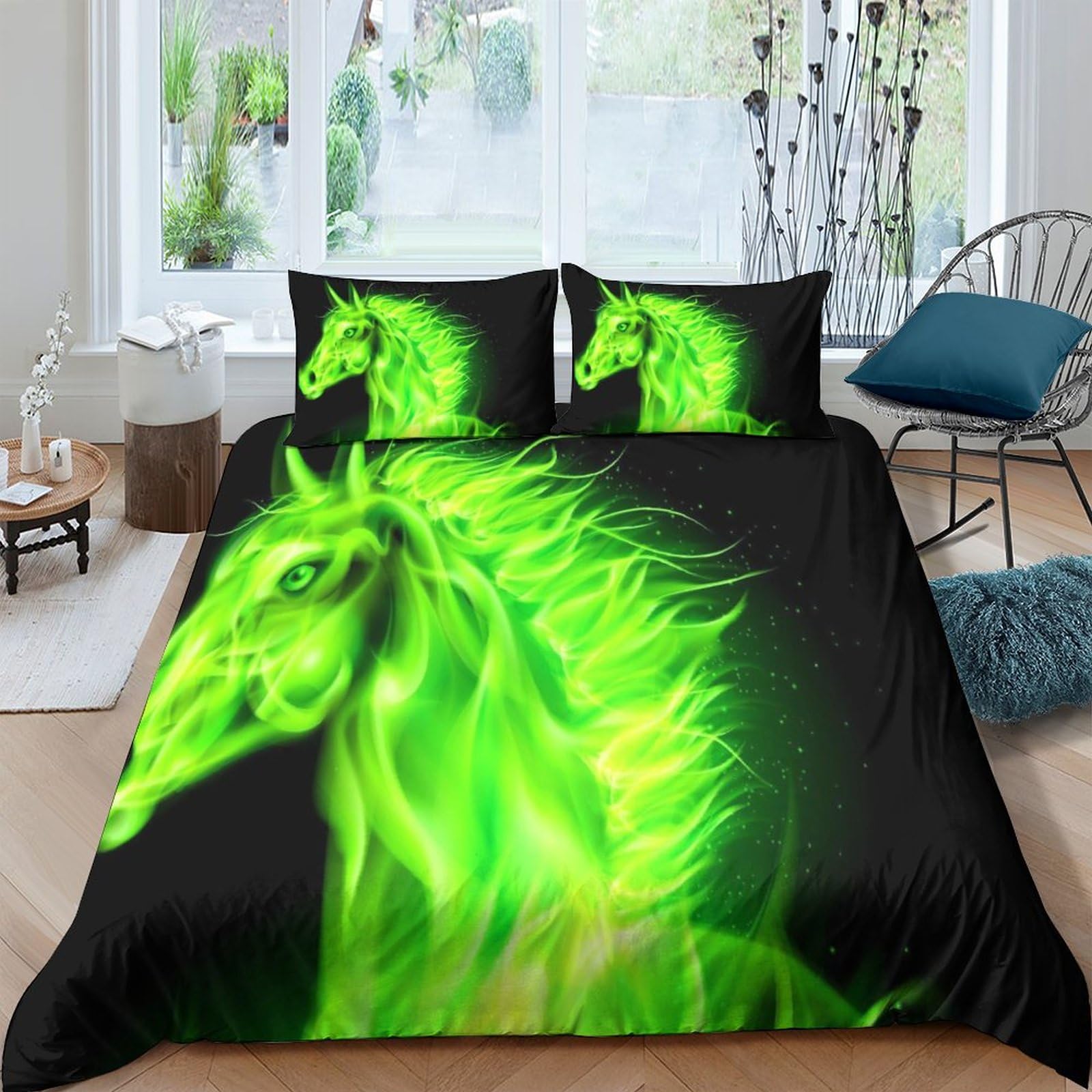 Parure de lit imprimé cheval parure de lit microfibre 3 pièces housse de couette