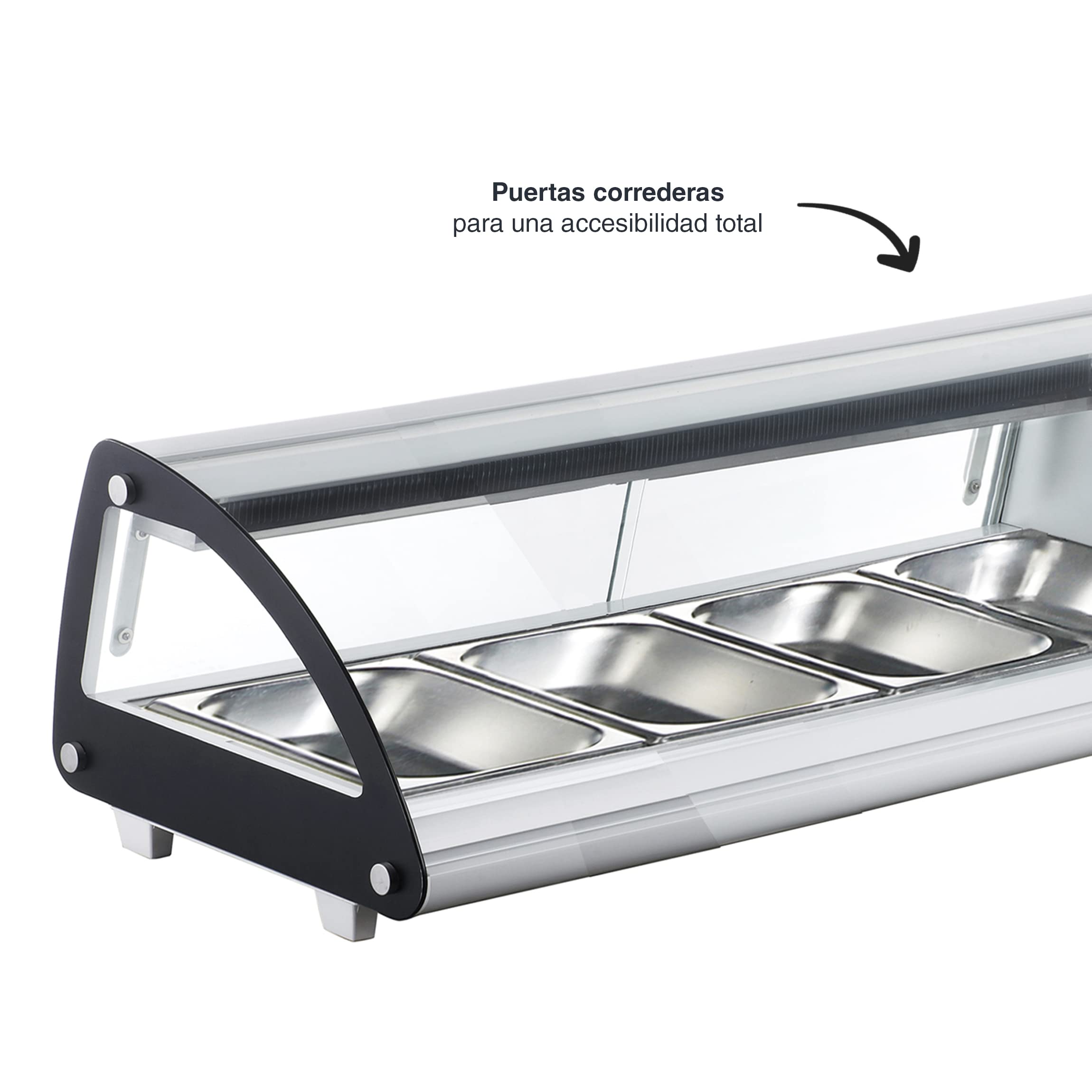 Lacor - 69606 - Vitrina Refrigerada, Expositor de Alimentos, Cristal y Acero Inoxidable, Capacidad: 6xGN 1/3, 160 W, Termostato Regulable: 0ºC - 12ºC