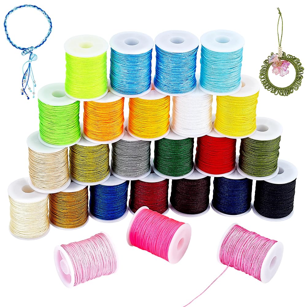 PH PandaHall 25 Couleurs Fil de Nylon Cordon Bracelet, Nylon Corde Macramé 0.8mmx10m Fil Nylons Bracelet Corde en Tressée pour Bijoux Bracelets Collier Nœuds Chinois, Kumihimo, Macramé