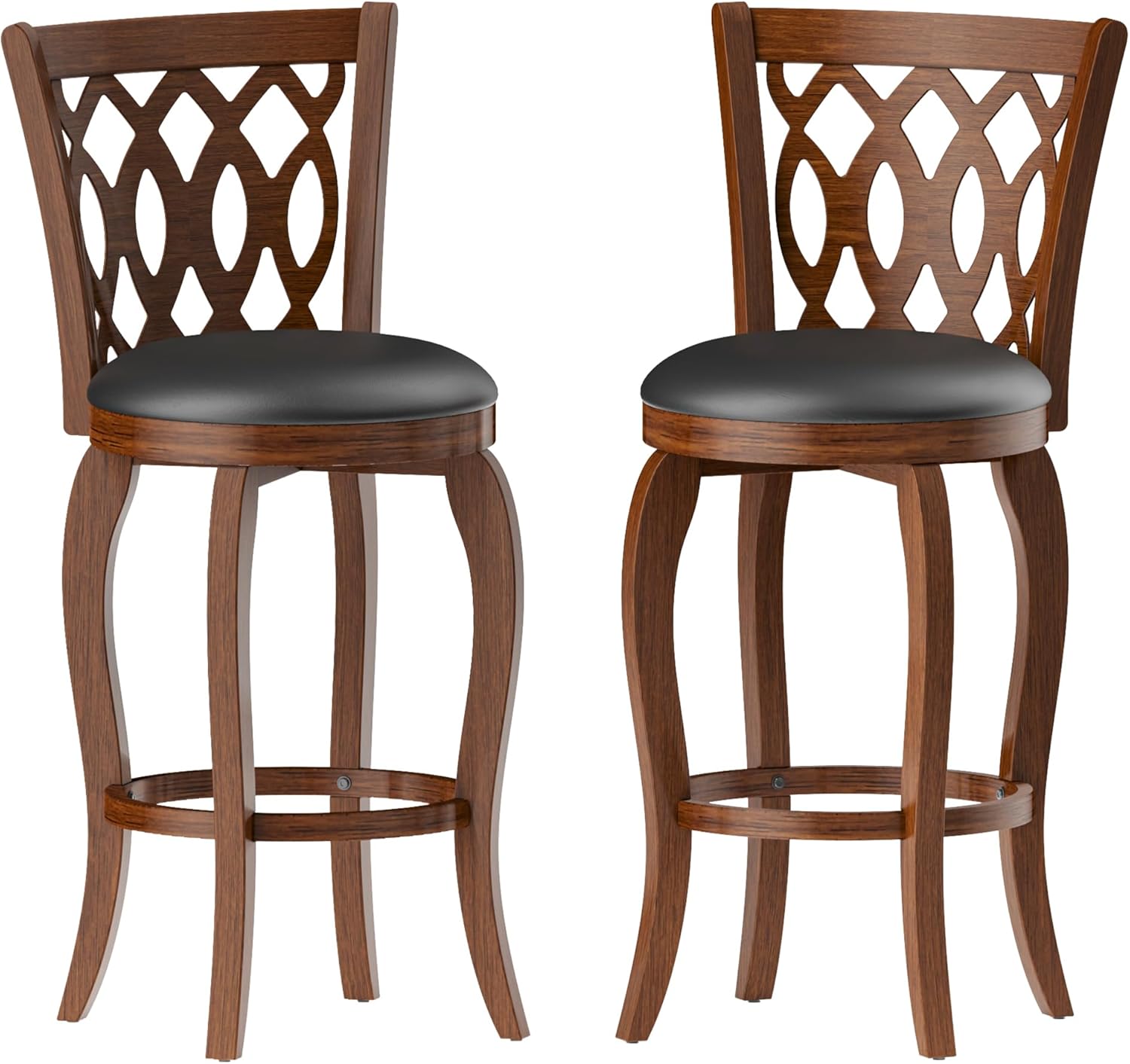 Betterhood Swivel Bar Stools Set of 2, 29 inch Bar Height Farmhouse Barstools with Faux Leather Upholstered Seat and Wooden Footrest, High Back Counter Chairs for Kitchen Island & Pub, Expresso