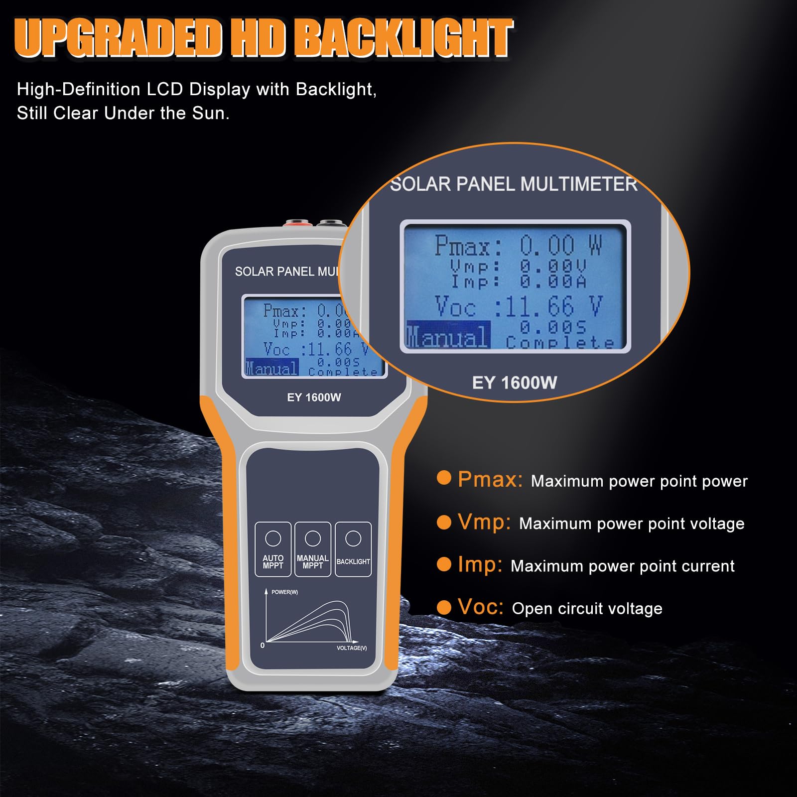 Geloo 1600W MPPT Tester Photovoltaik Solarpanel Tester Solar Panel Multimeter EY1600W Solarpanel-Multimeter LCD Anzeige für Solar PV Testing