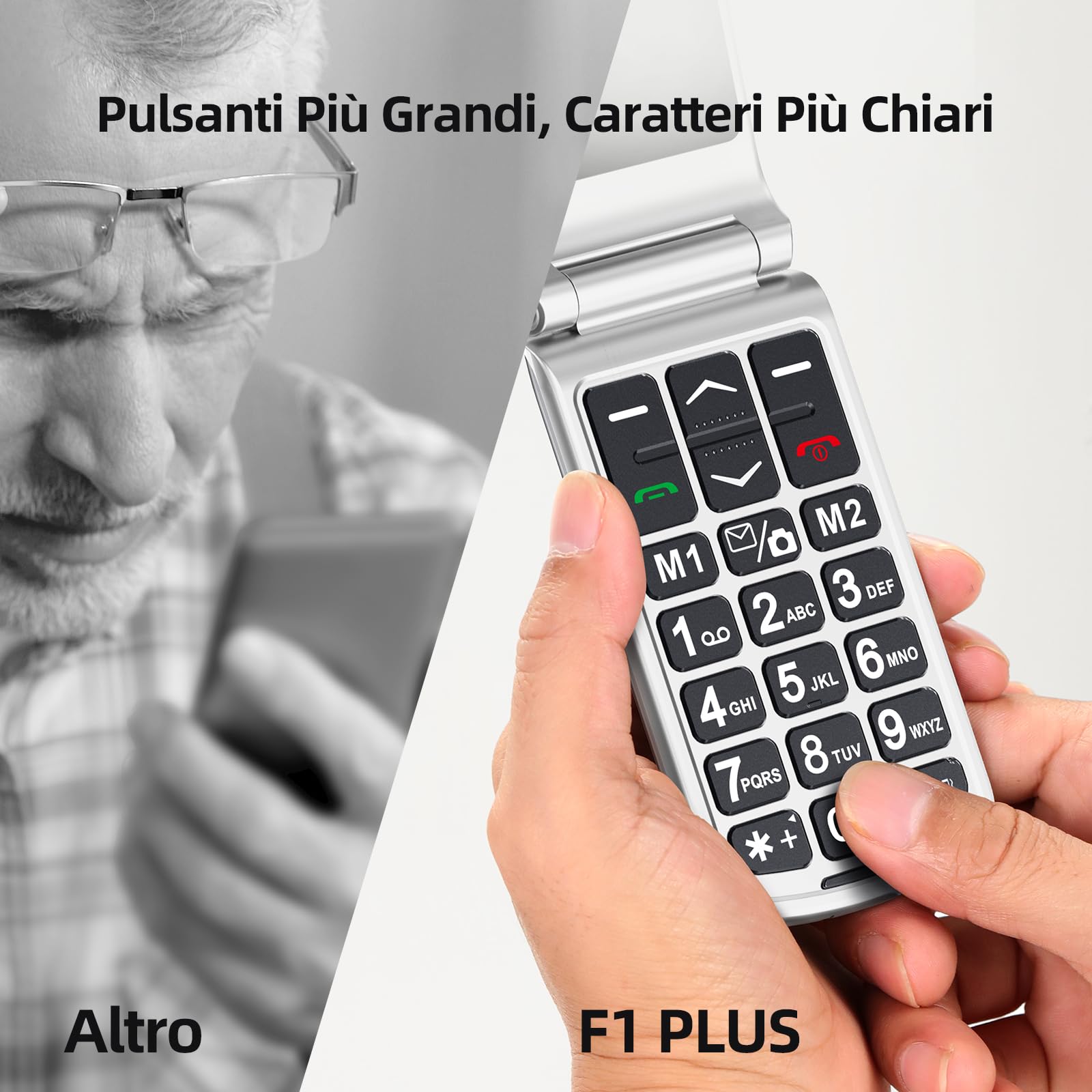 SweetLink Telefono Cellulare per Anziani, Flip Telefoni Cellulari Tasti Grandi, Contatti con Immagini, Base di Ricarica, Pantalla 2.4", Volume Alto, Funzione SOS, Incompatibile con iliad